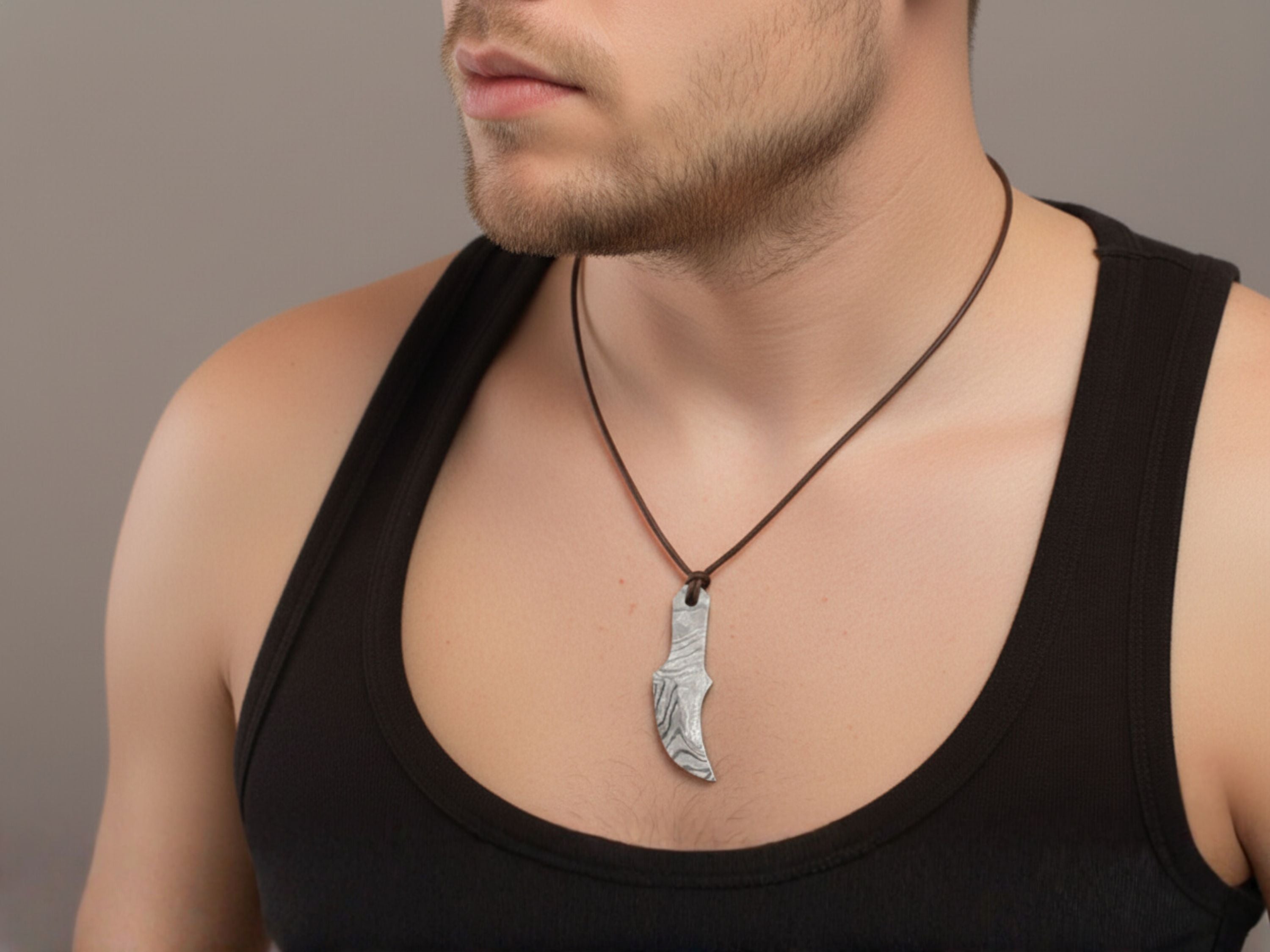 Damascus Steel Miniature Knife Pendant – Handmade Necklace with Keepsake Gift Box rust free