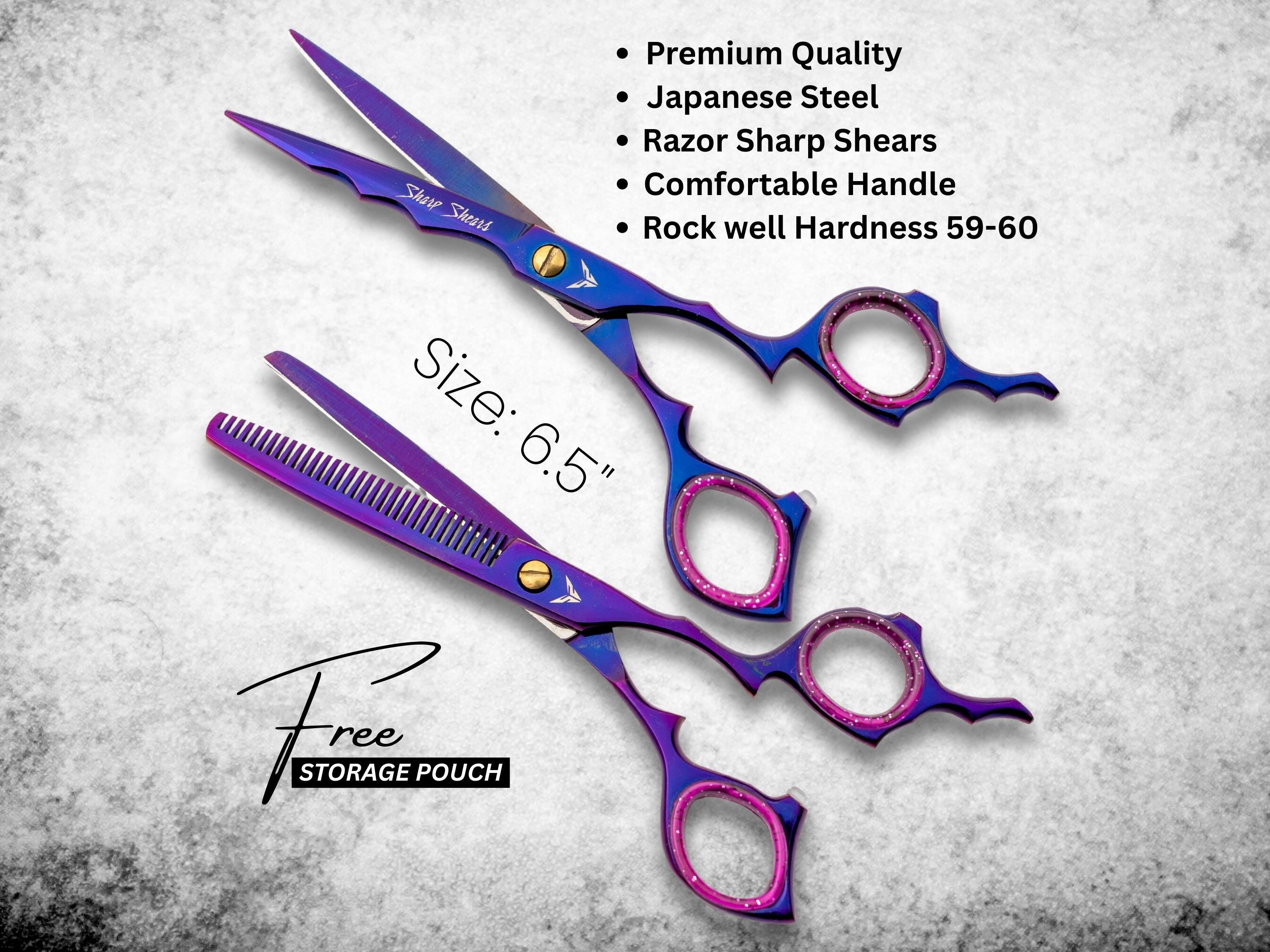Japanese Steel Barber Scissors & Thinner Set: 6.5" Salon Hair Cutting Tool