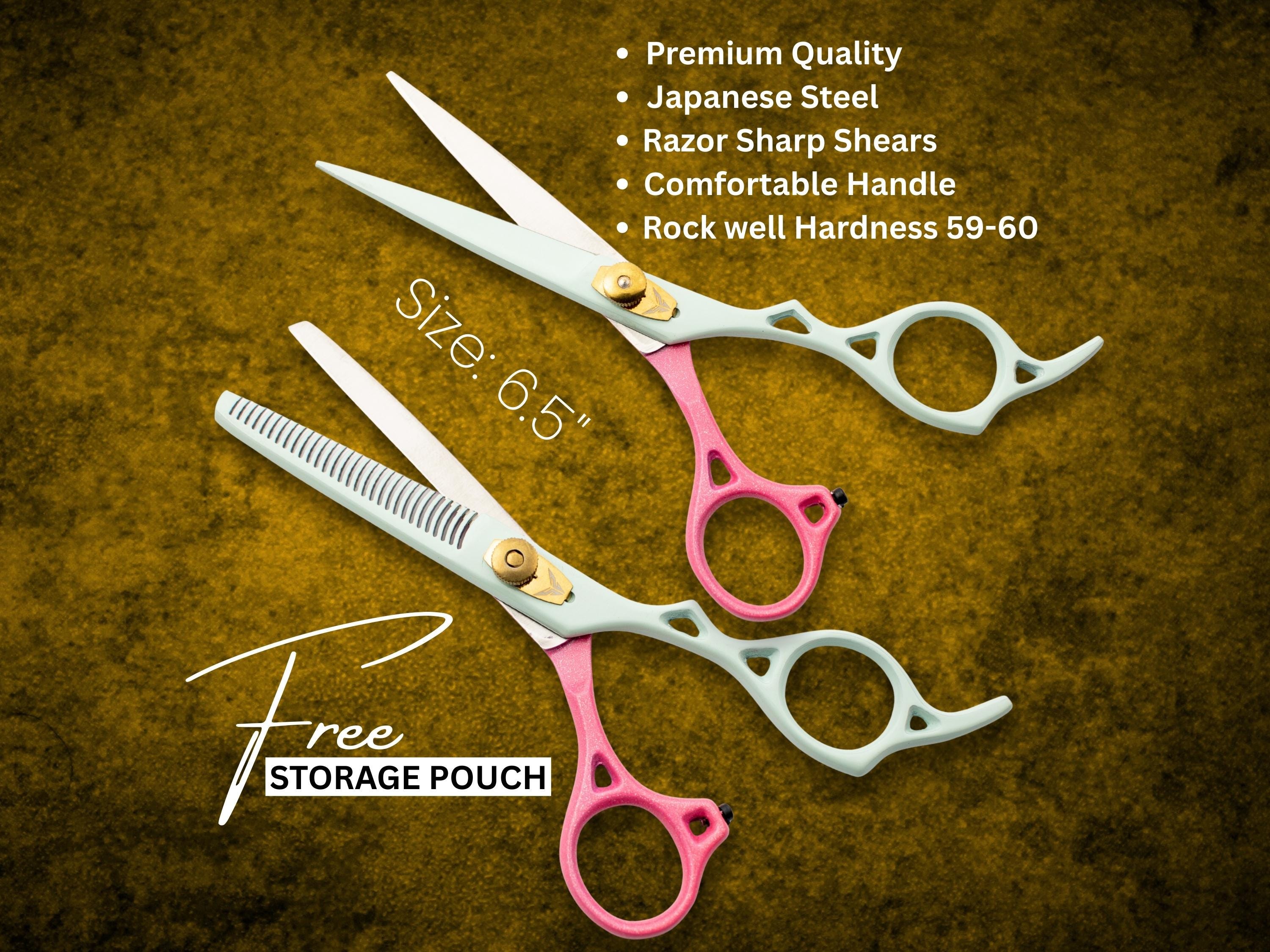 Japanese Steel Barber Shear Set: 6.5" Hair Cutting & Thinning - Storage Pouch