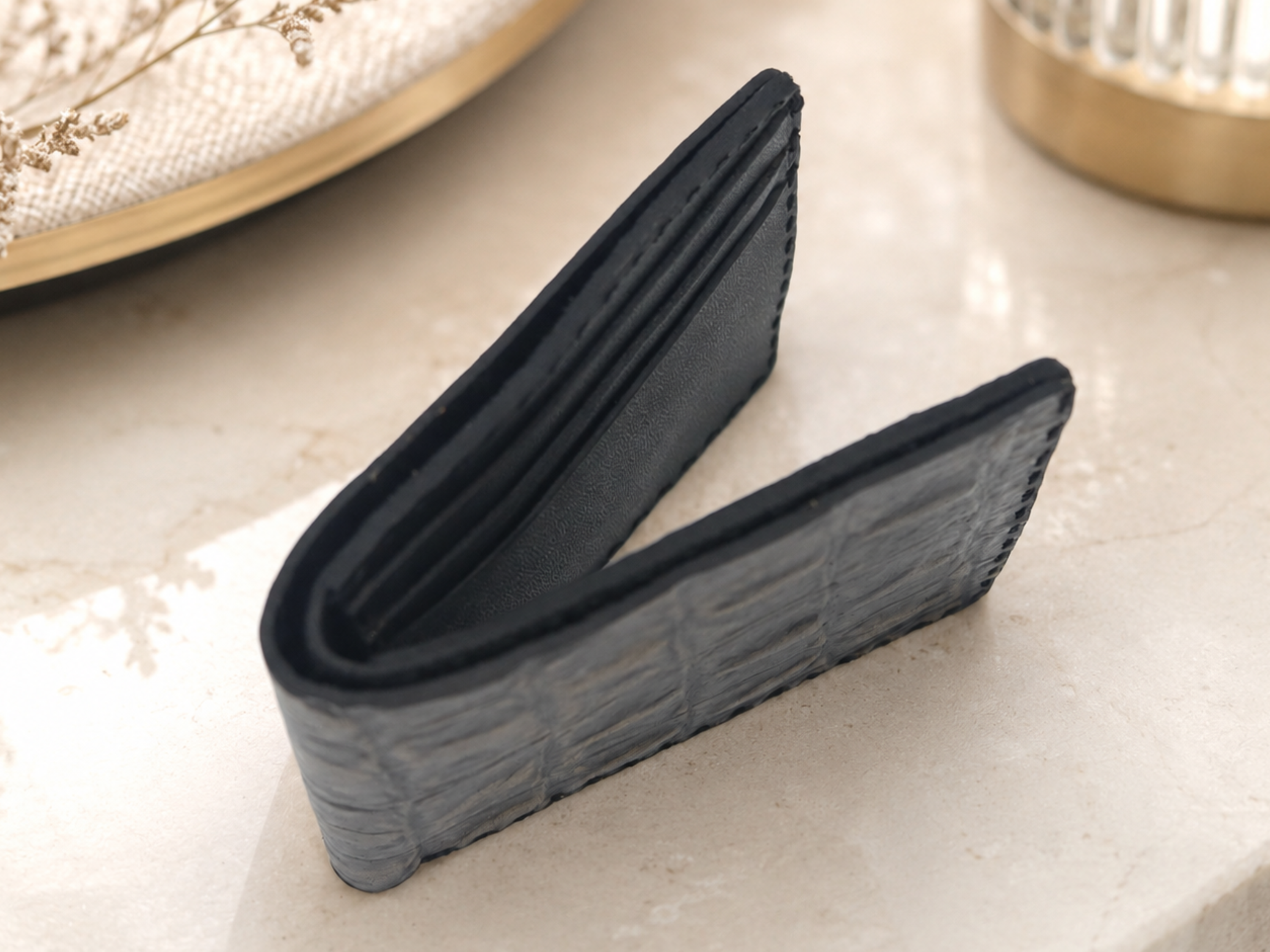 Leather crocodile handmade Bifold Wallet for men's wedding gift slim card holder with key chains exotic wallets gifts for him
