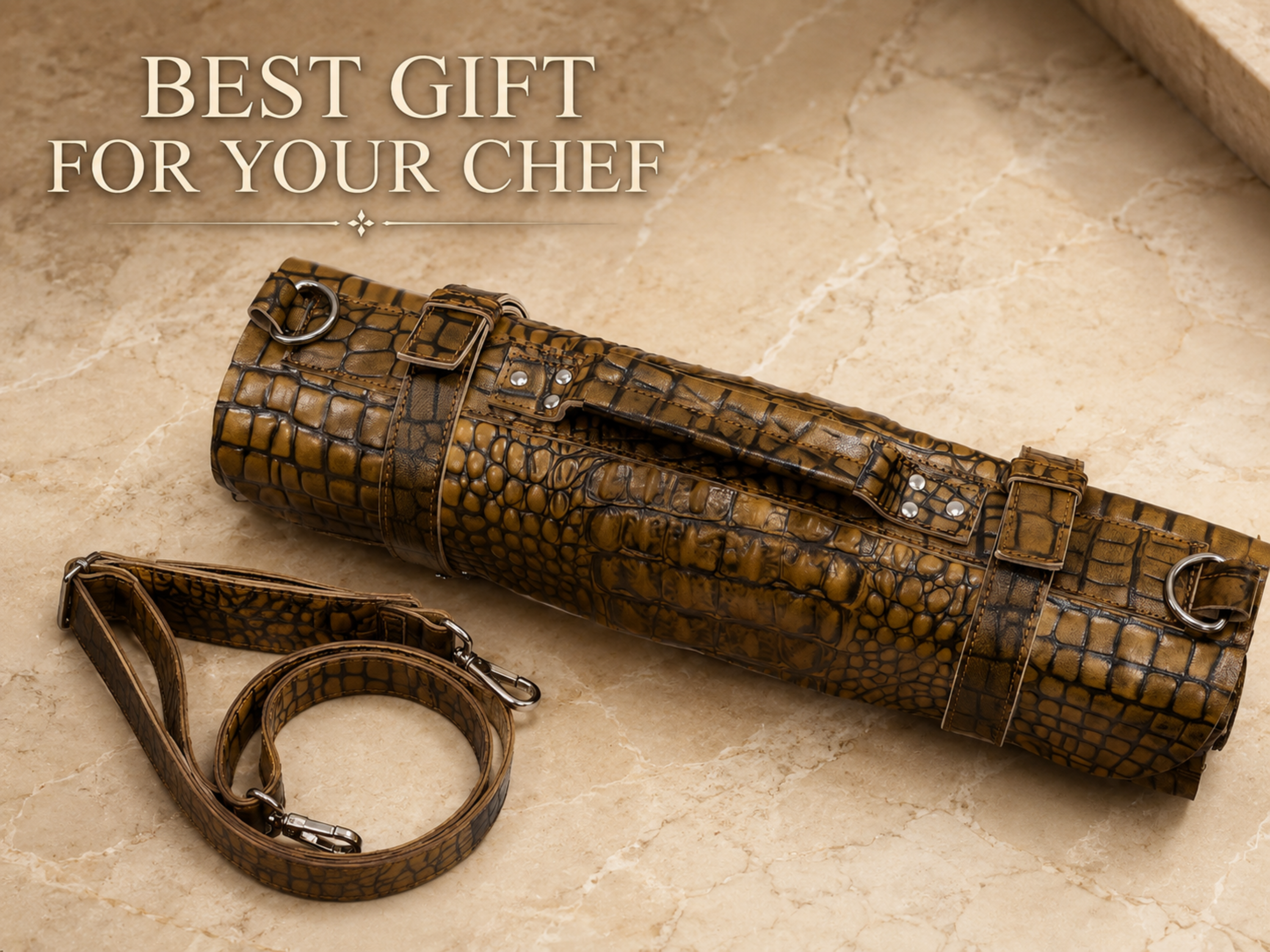 Crocodile genuine leather chef knife roll 16 slots of portable cutlery knives roll wrap holder knife travel and storage bag gifts for chef