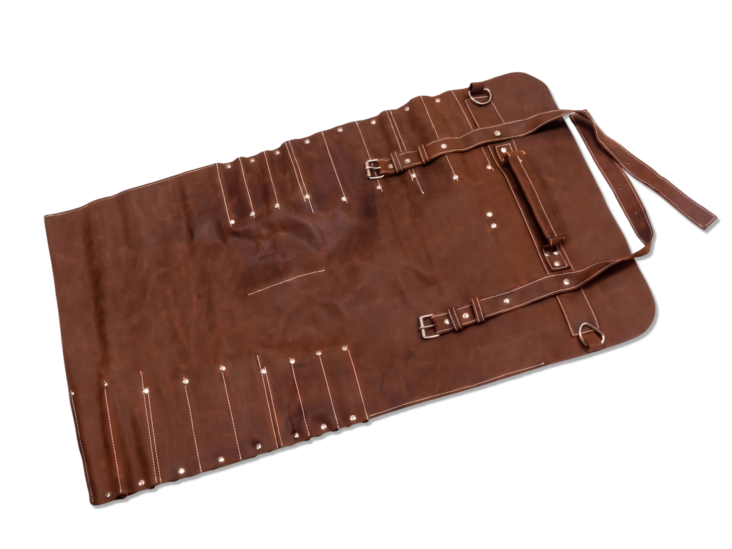 Premium  Brown Leather Chef Roll – 16-Slot Knife Holder, Portable Cutlery Storage, Travel Kitchen Wrap Bag, Gift for Professional Chefs & Culinary Enthusiasts