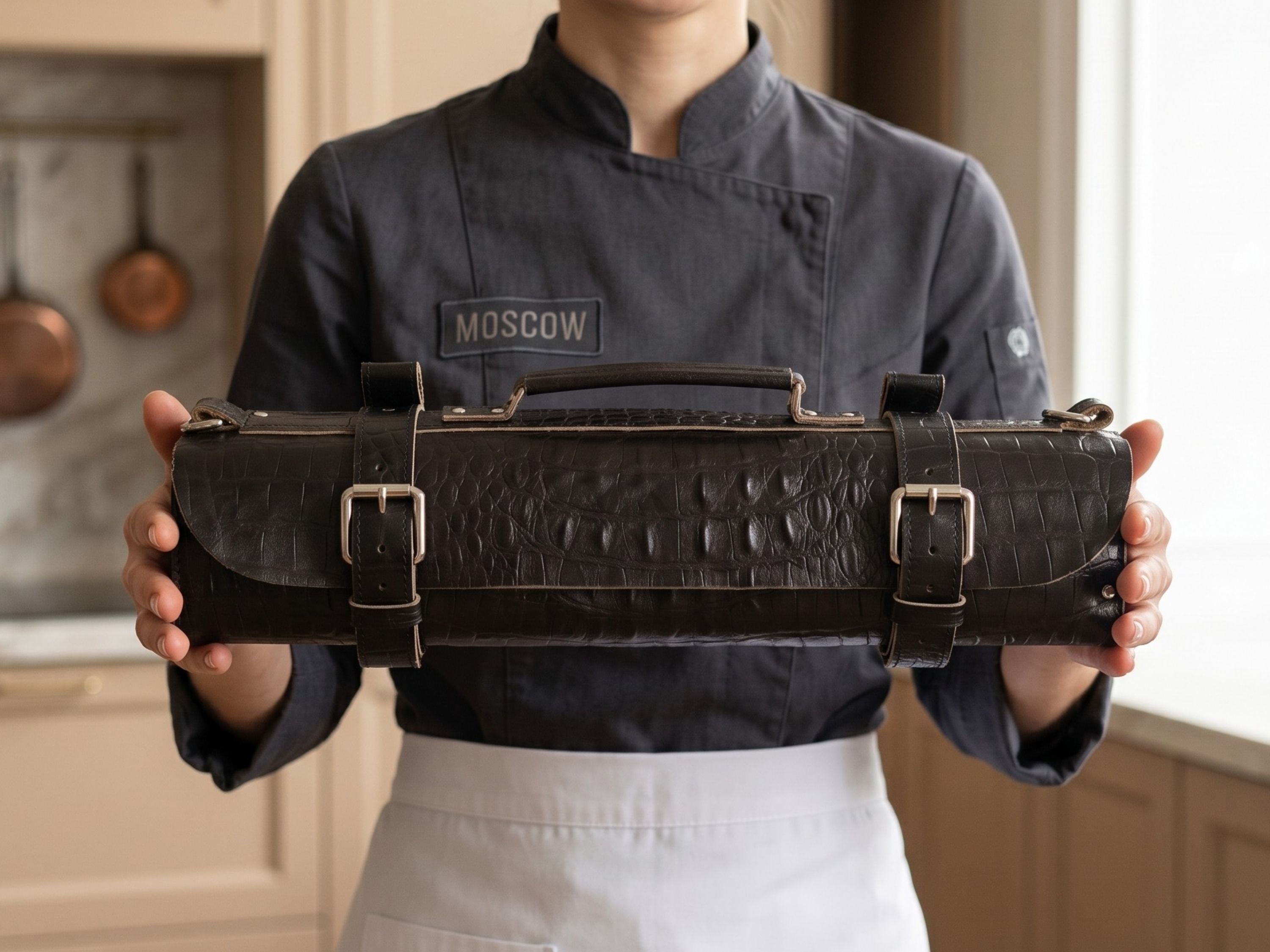 Crocodile real leather knife roll 16 slots of portable cutlery knives bag roll with long stripes kitchen accessories graduation gifts