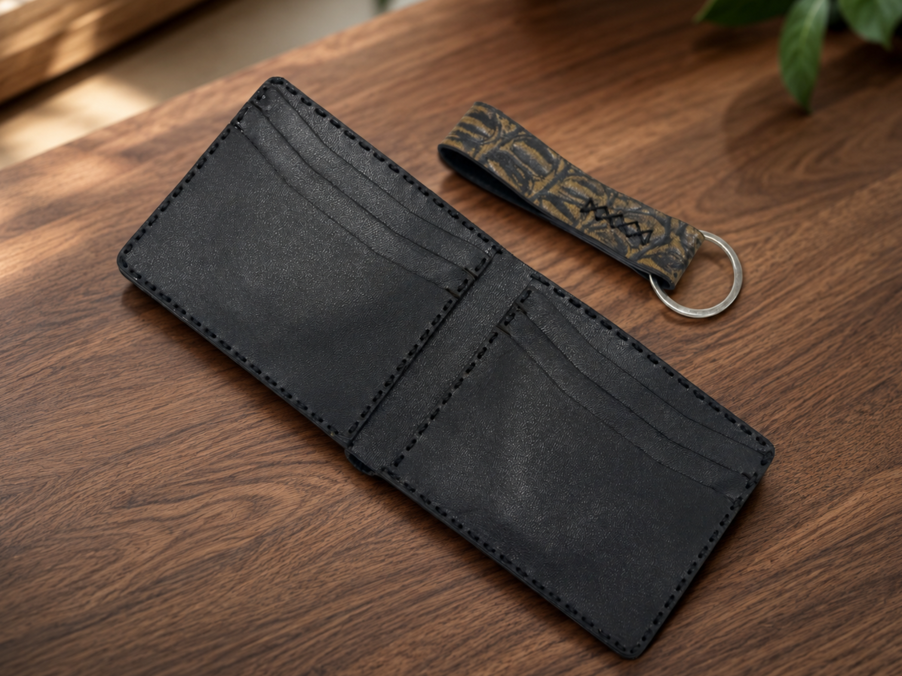 Leather crocodile handmade Bifold Wallet for men's wedding gift slim card holder with key chains exotic wallets gifts for him