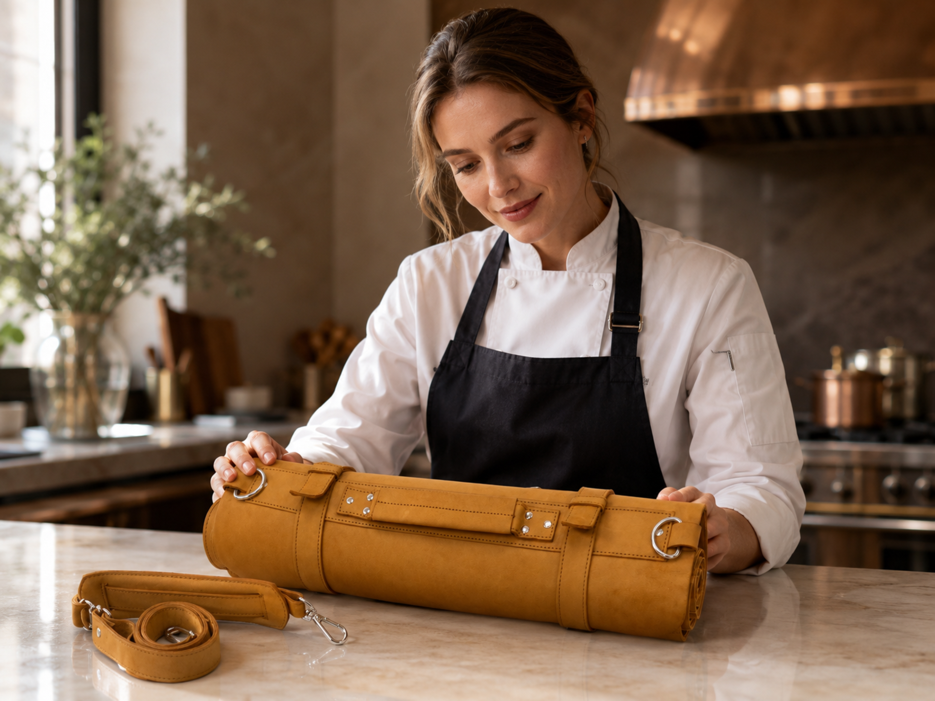 Premium real leather chef knife roll 16 slots of portable wrap holder knife travel and storage bag kitchenware birthday gifts for him