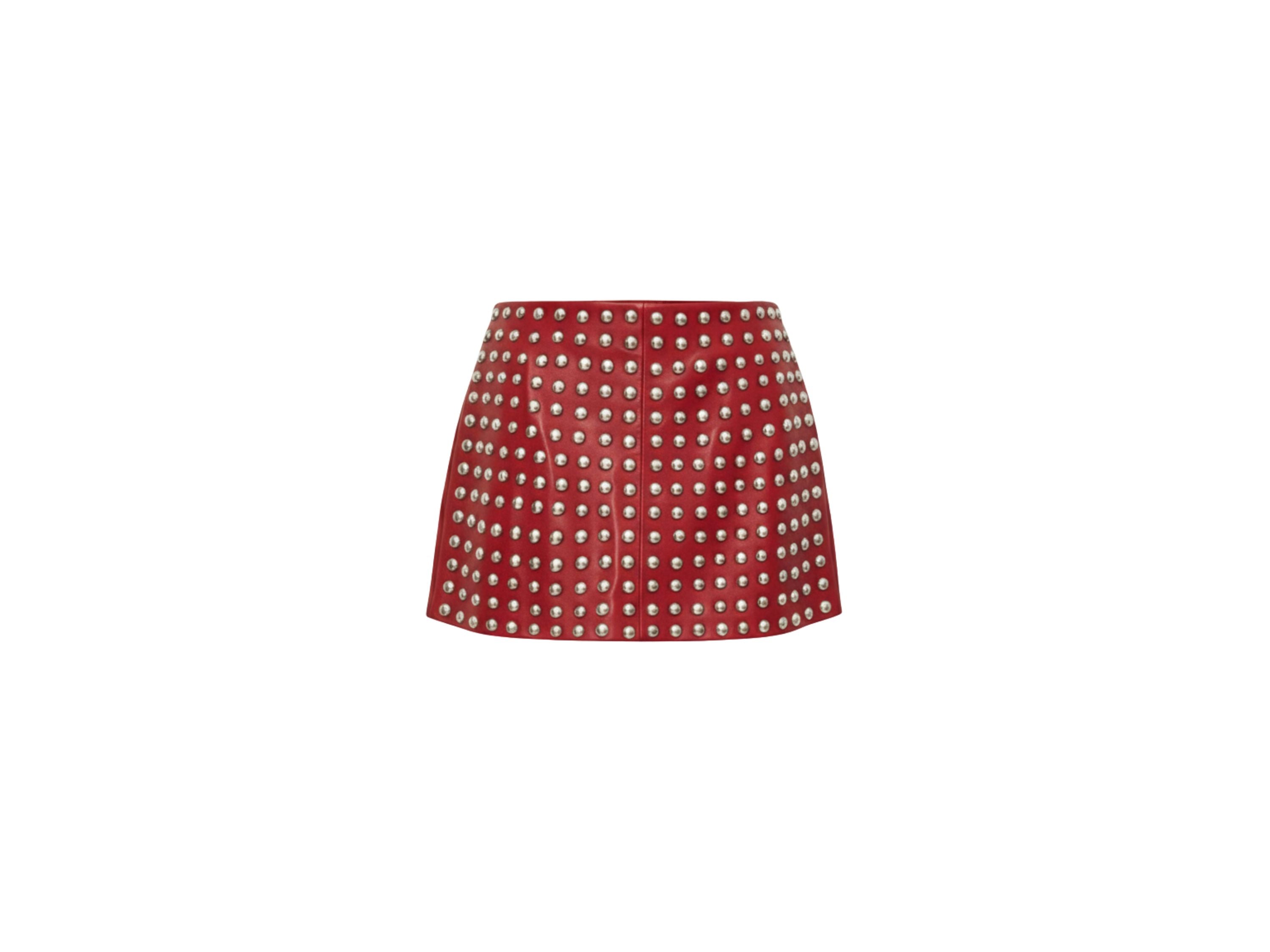 Leather Skirt Silver Studded Style | Black, Red & Burgundy Lambskin Mini Skirt | Women’s Luxury Fall Fashion & Christmas Gift by Eighty Seven Groups