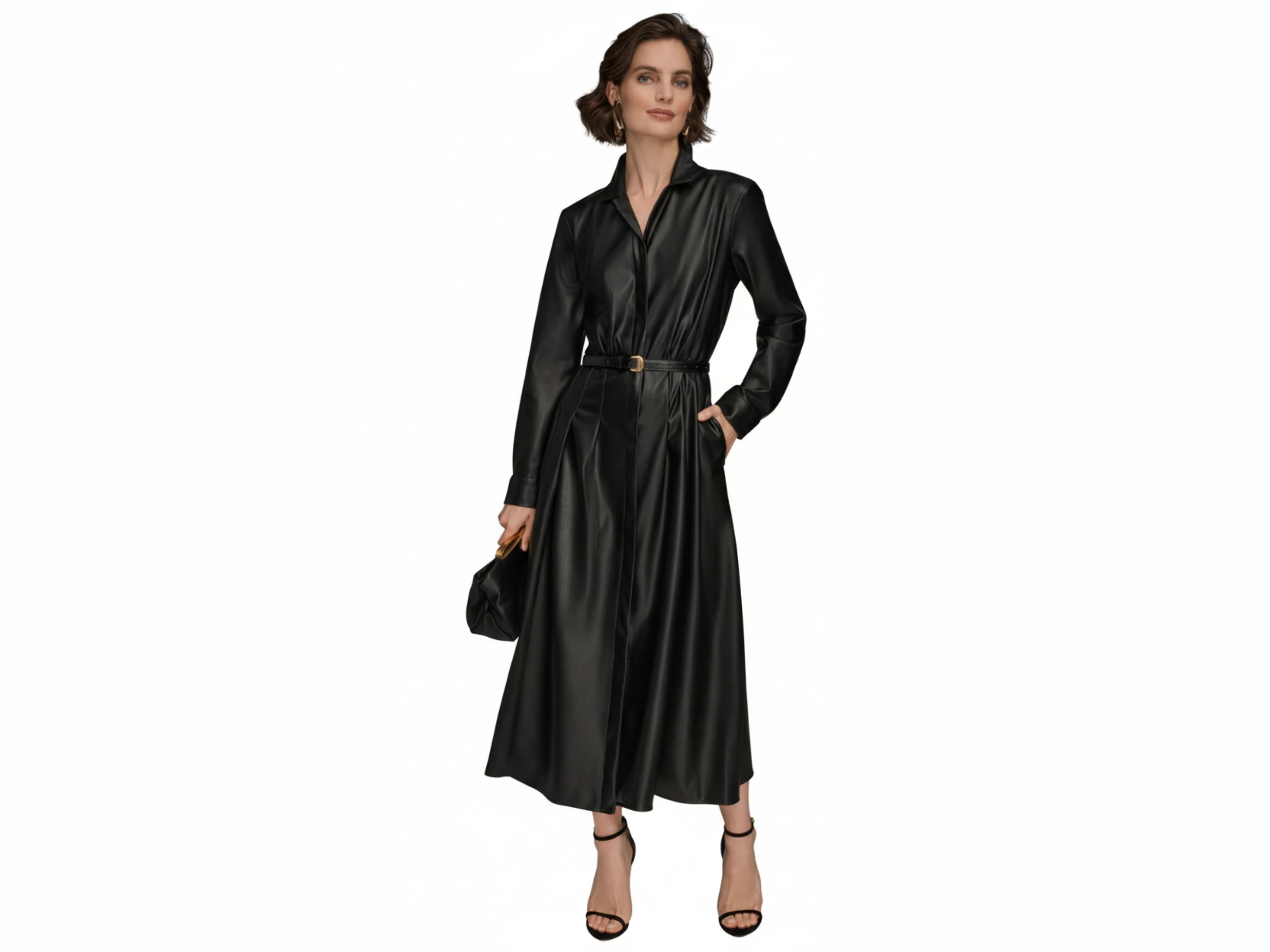 Leather Midi Shirt Dress – Black & Brown | Unique Women Style | Fall Style Gifts | Luxury Leather Anniversary Gifts for Her