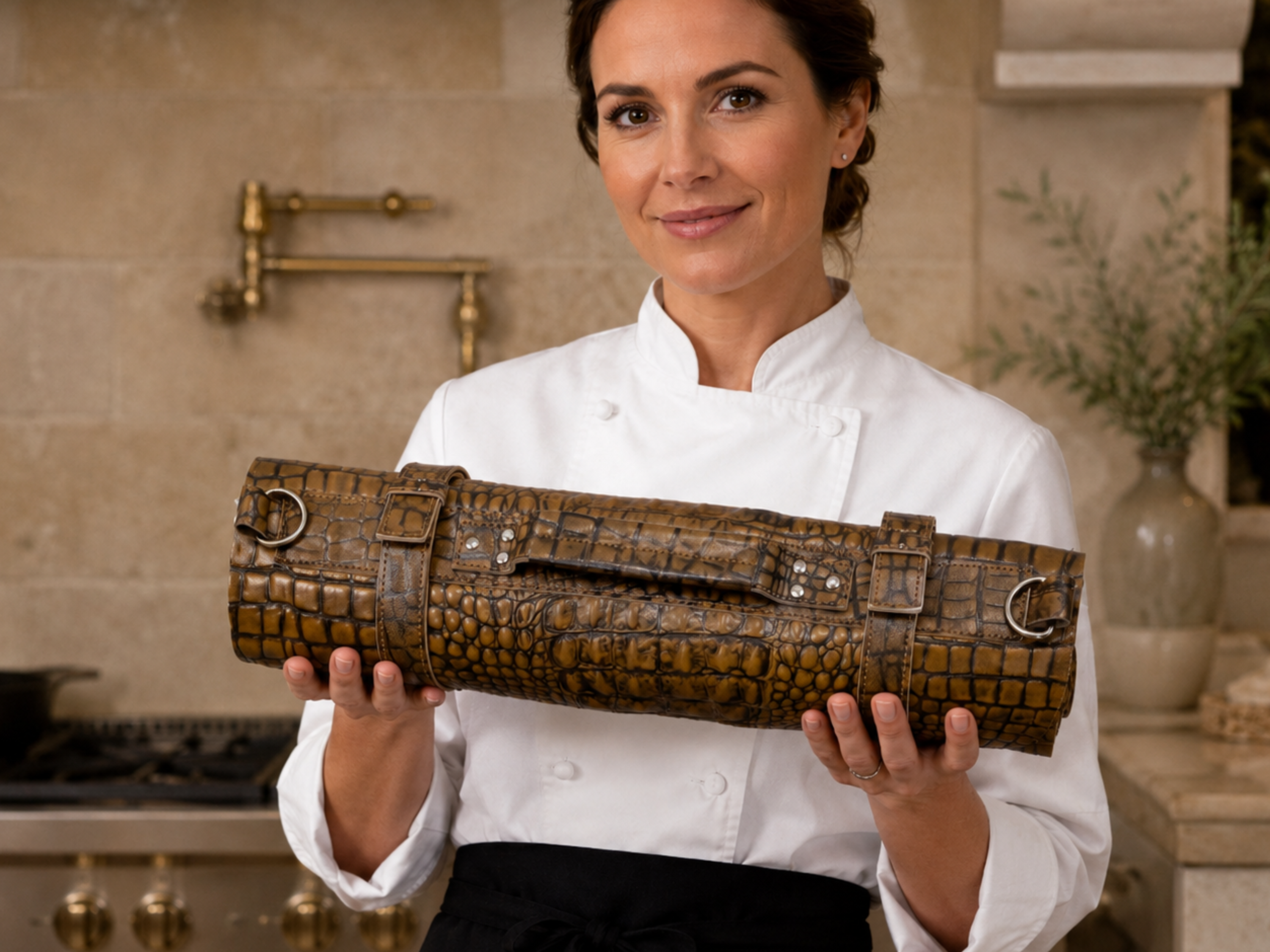Crocodile genuine leather chef knife roll 16 slots of portable cutlery knives roll wrap holder knife travel and storage bag gifts for chef