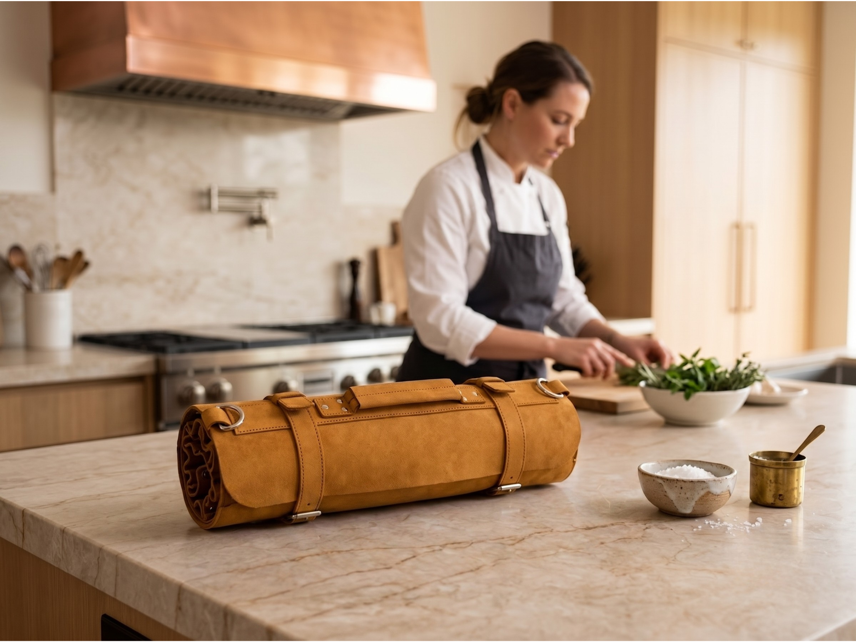 Premium real leather chef knife roll 16 slots of portable wrap holder knife travel and storage bag kitchenware birthday gifts for him