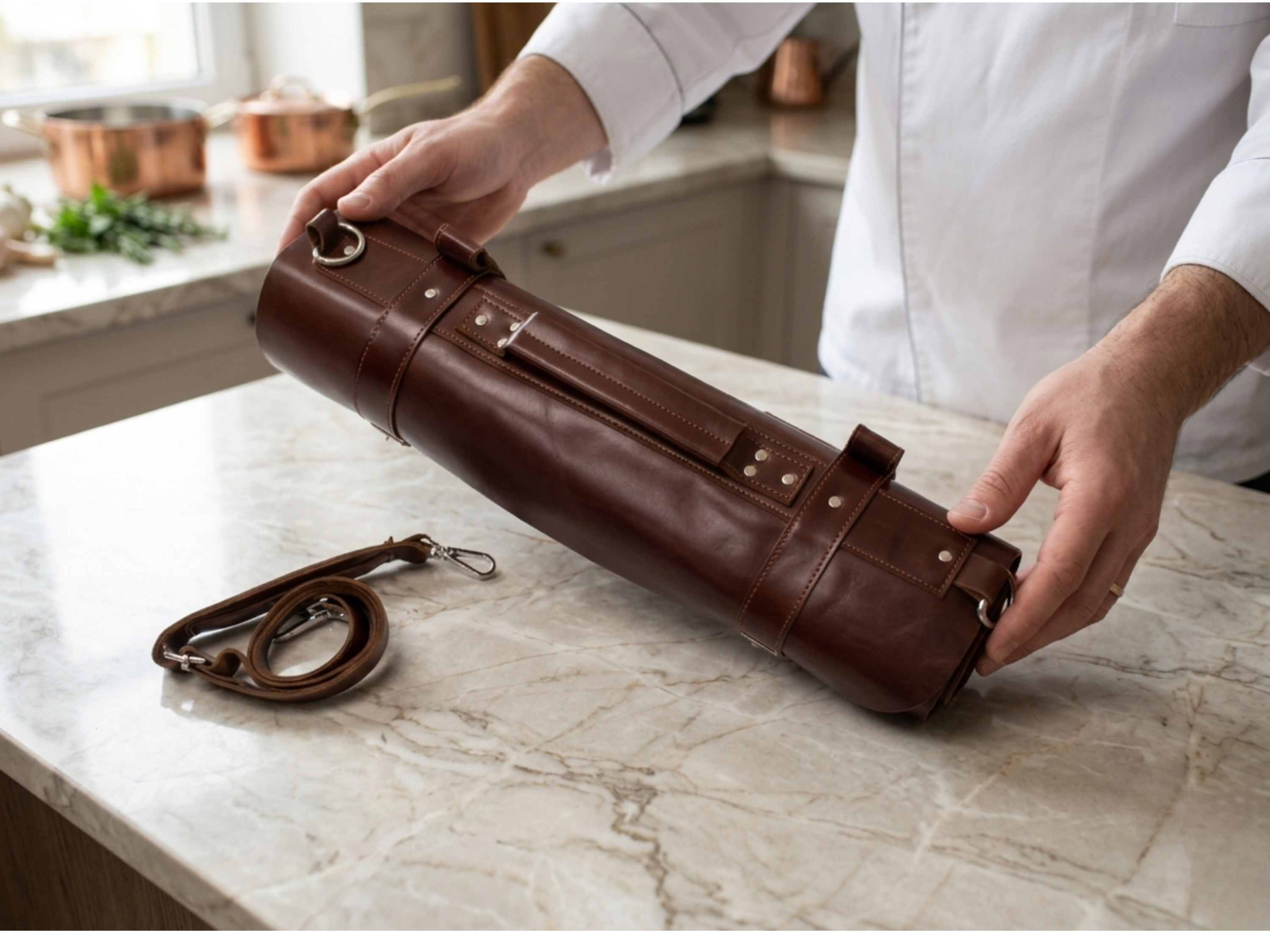 Premium Brown Leather Chef Roll – 16-Slot Knife Holder, Portable Cutlery Storage, Travel Kitchen Wrap Bag, Gift for Professional Chefs & Culinary Enthusiasts (Copy)