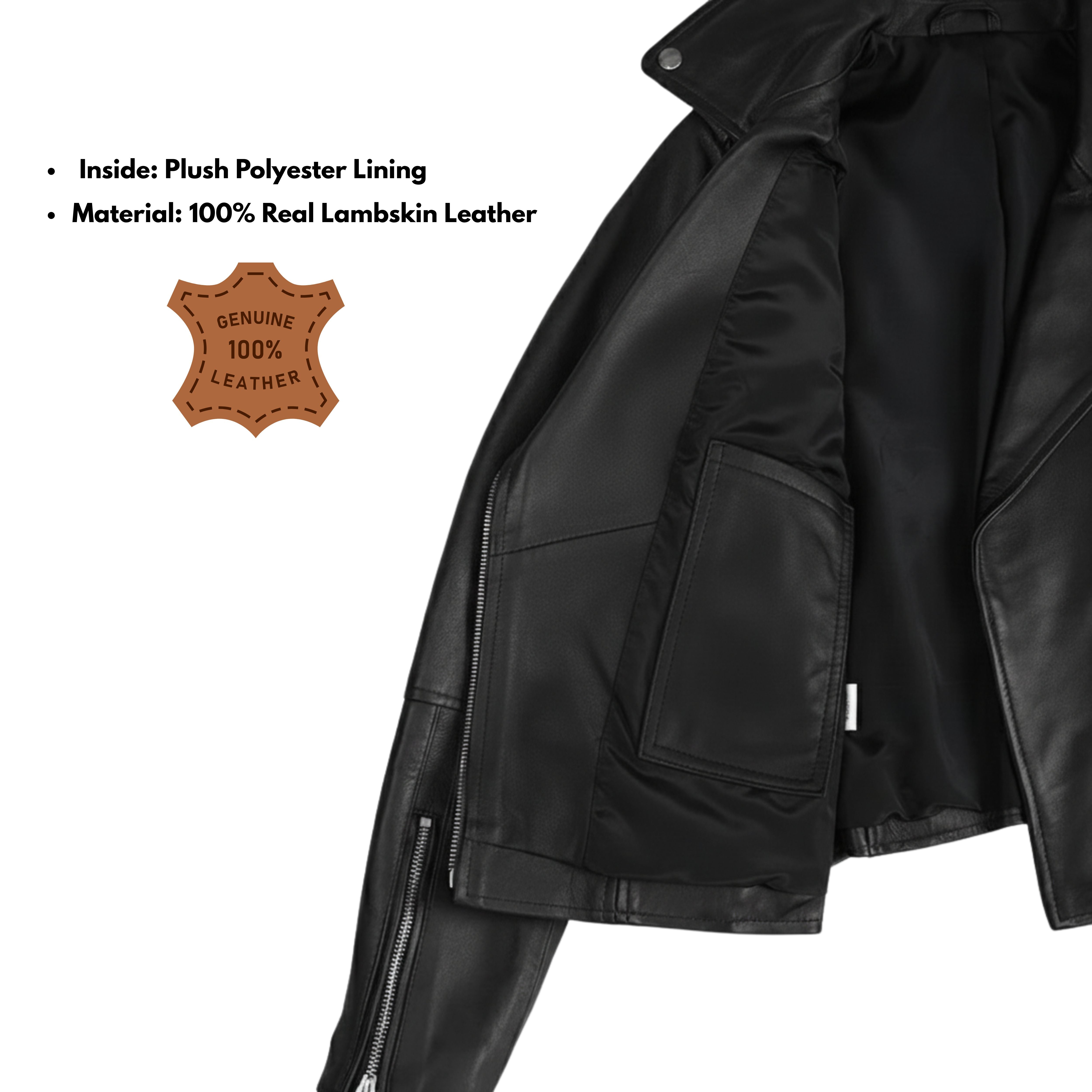 Women’s Black Real Leather Moto Jacket – Belted Asymmetrical Lambskin Biker Style