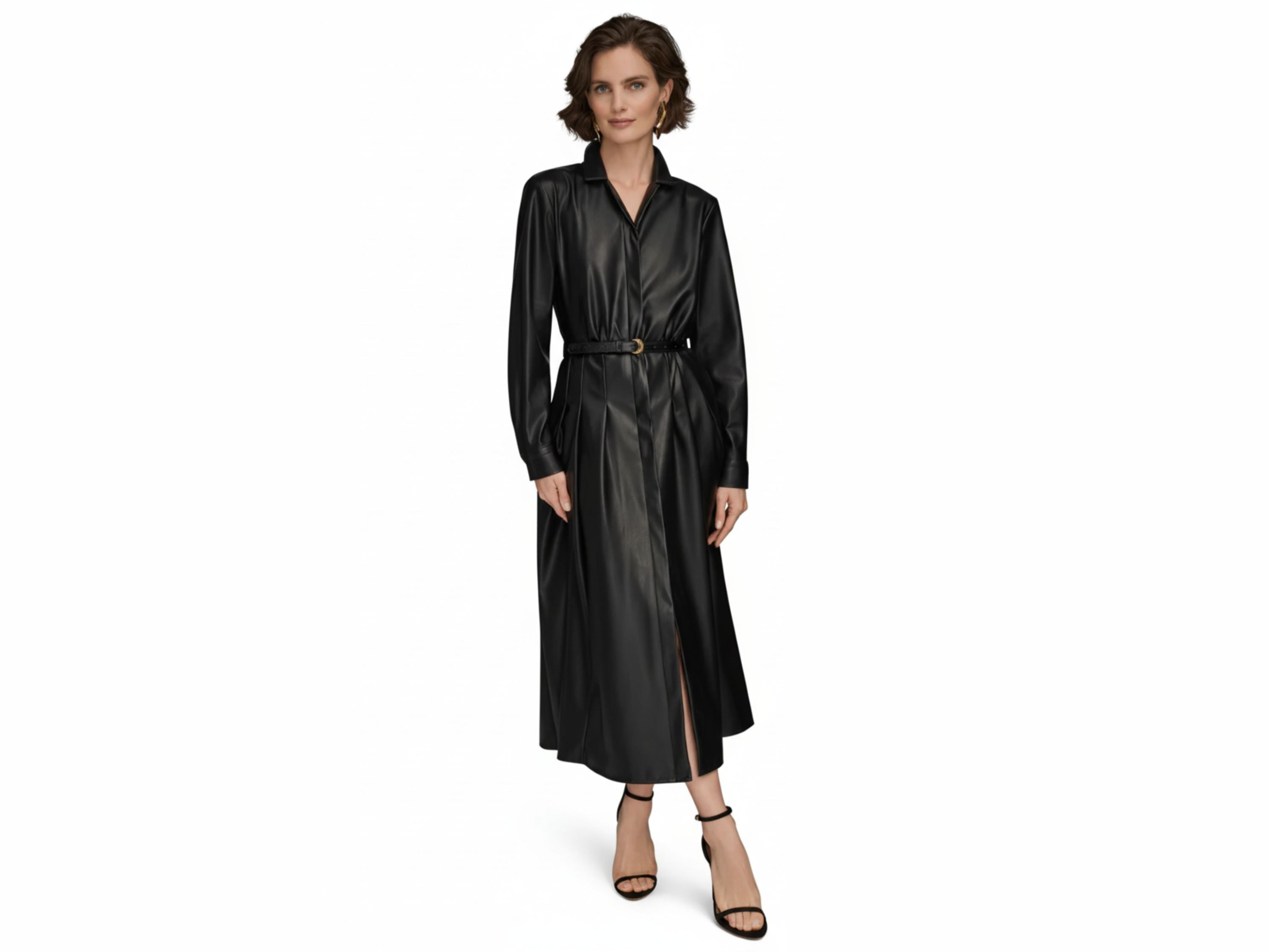 Leather Midi Shirt Dress – Black & Brown | Unique Women Style | Fall Style Gifts | Luxury Leather Anniversary Gifts for Her