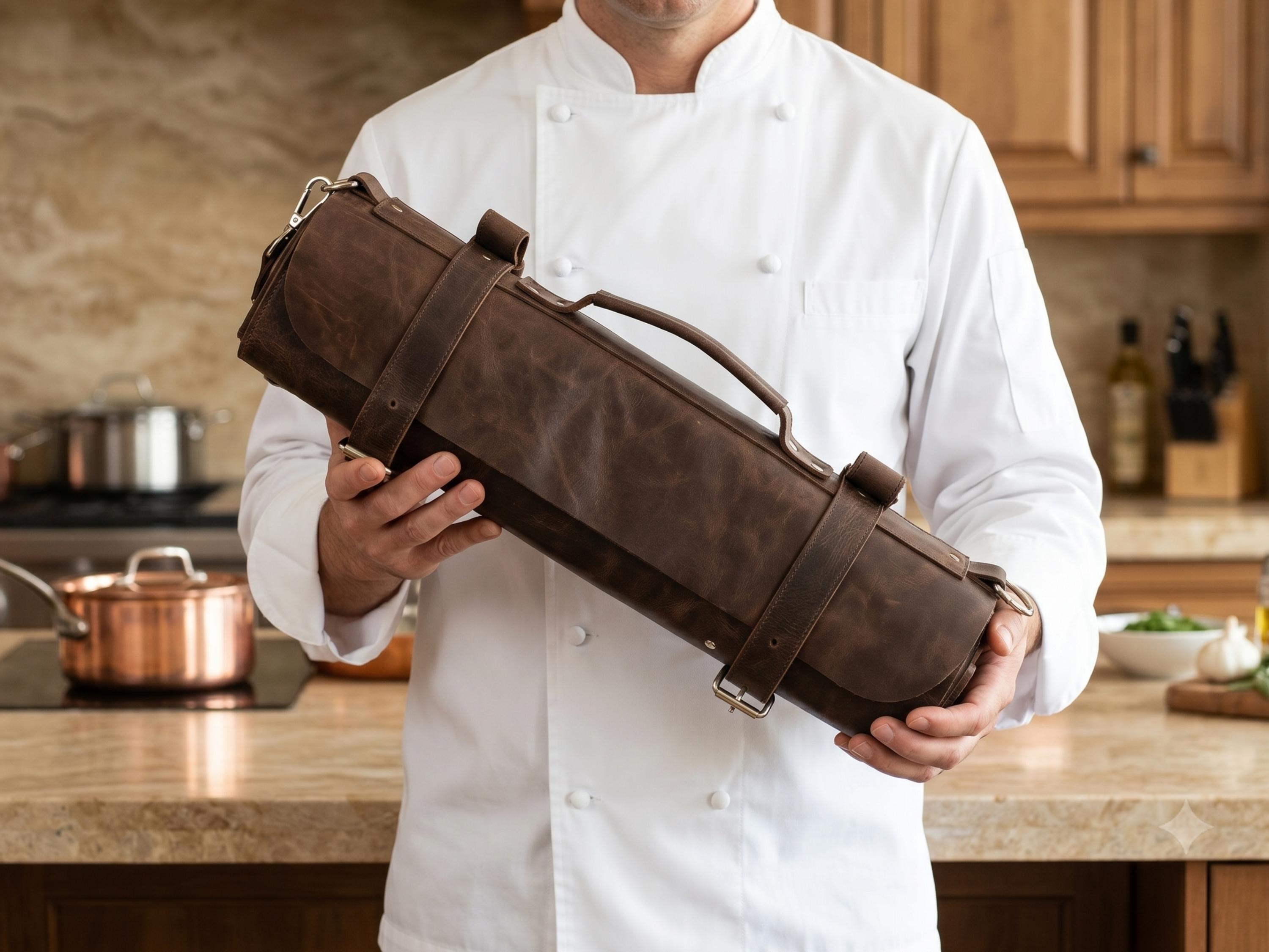 Premium Brown Leather Chef Roll – 16-Slot Knife Holder, Portable Cutlery Storage, Travel Kitchen Wrap Bag, Gift for Professional Chefs & Culinary Enthusiasts (Copy) (Copy)