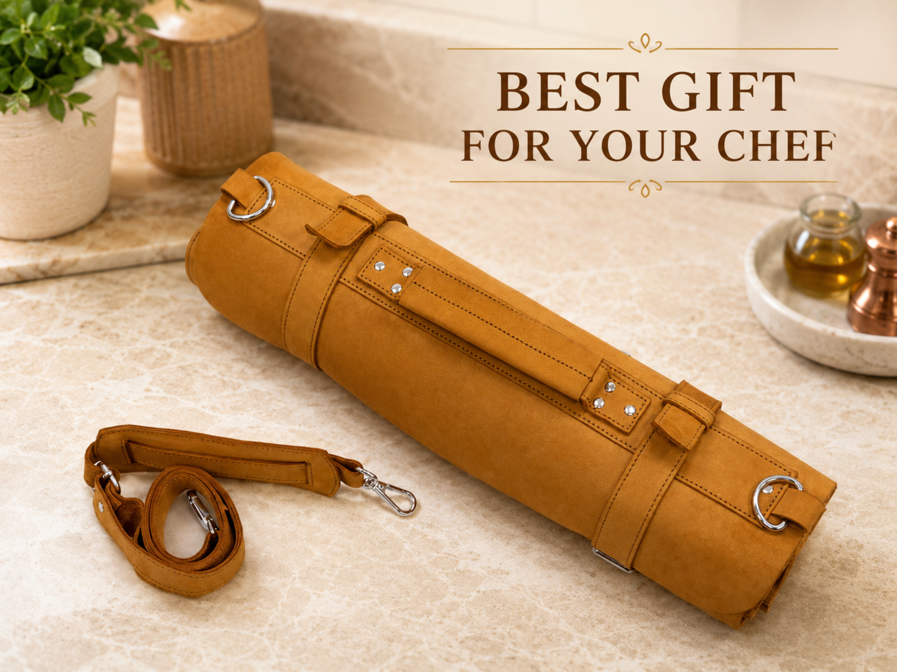 Premium real leather chef knife roll 16 slots of portable wrap holder knife travel and storage bag kitchenware birthday gifts for him