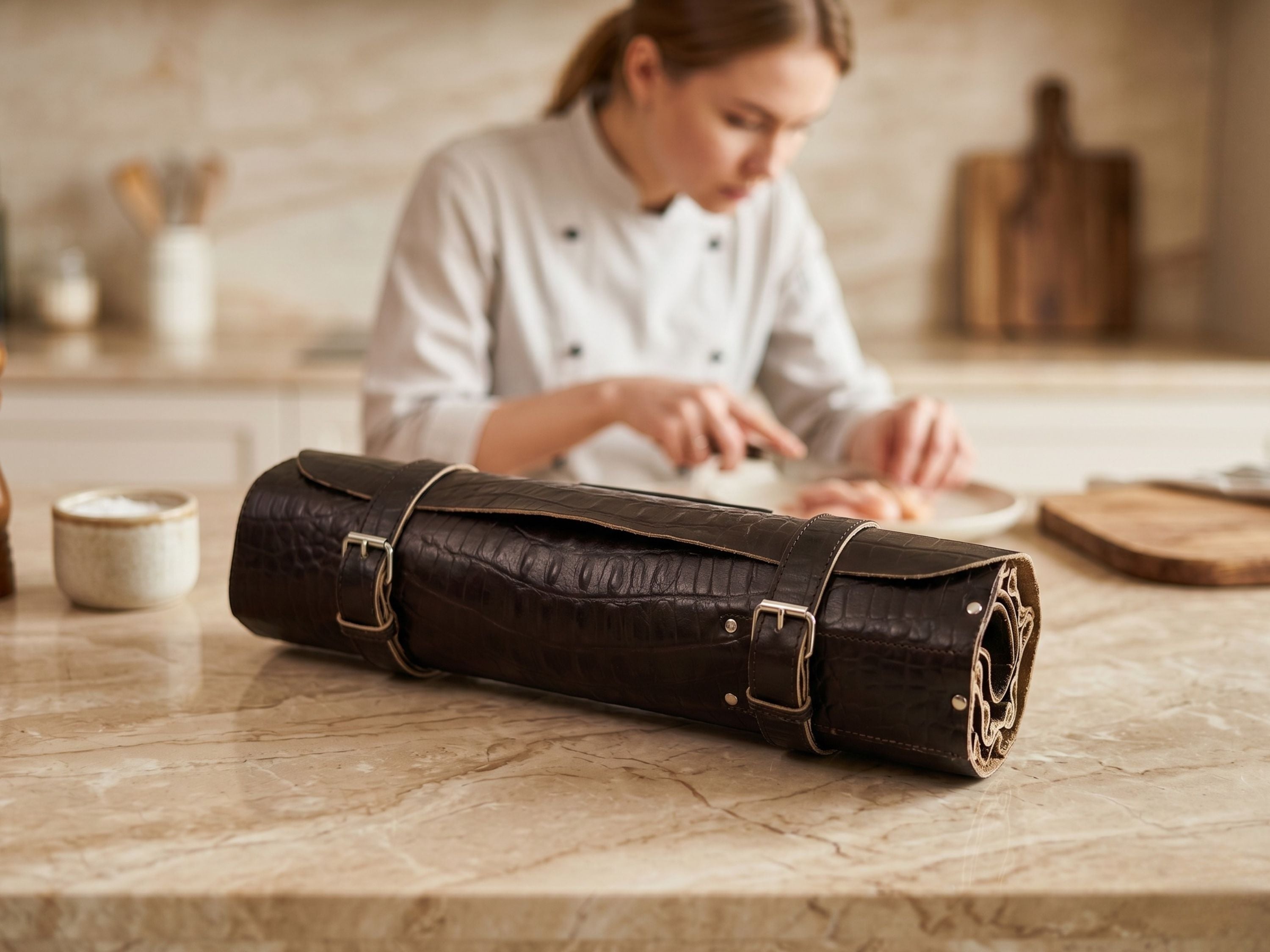 Crocodile real leather knife roll 16 slots of portable cutlery knives bag roll with long stripes kitchen accessories graduation gifts