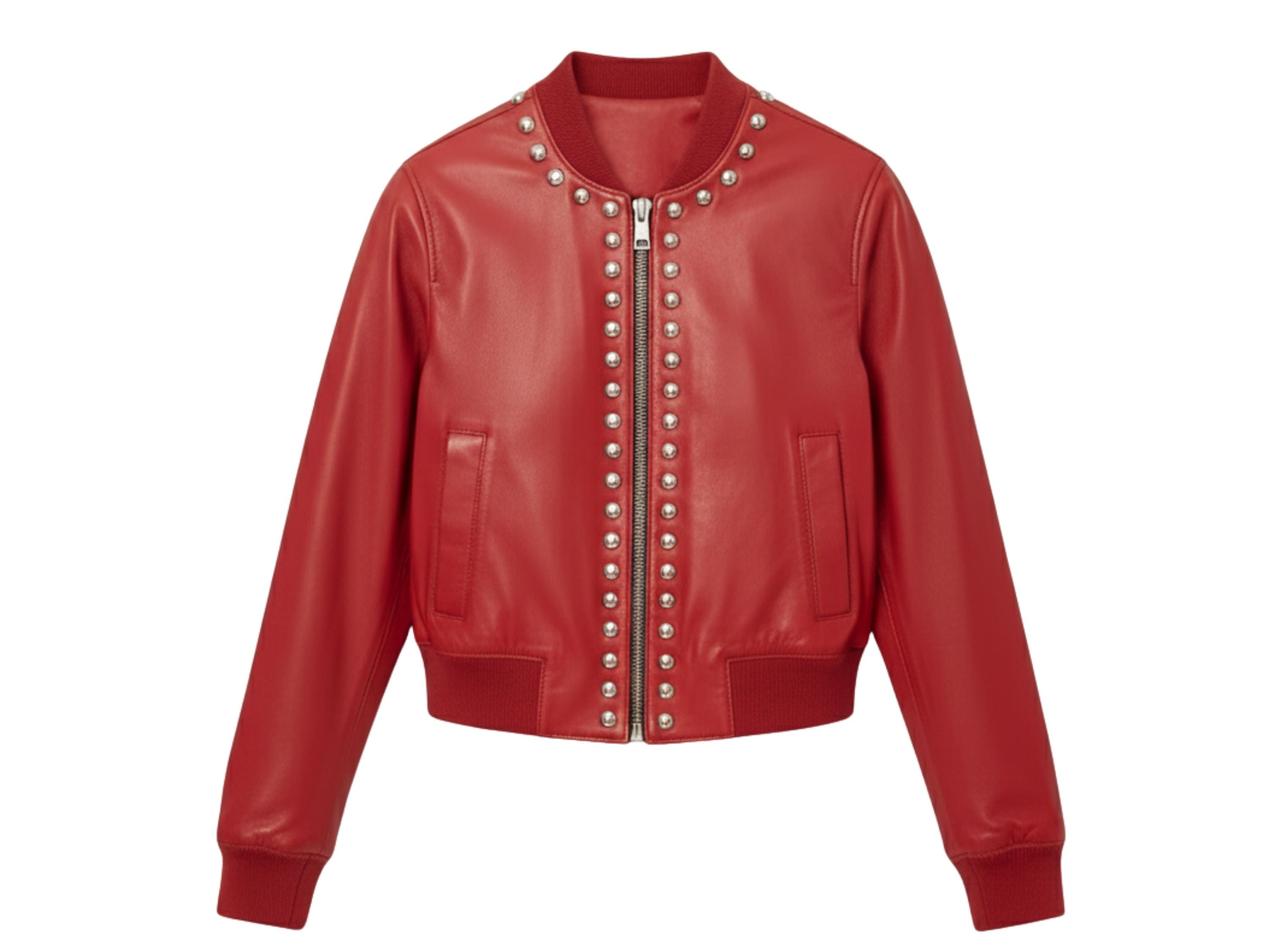 Leather Bomber Jacket for Women – Silver Studded Red, Black & Burgundy Jackets | Luxury Winter Outfit & Boss Lady Gift by Eighty Seven Groups
