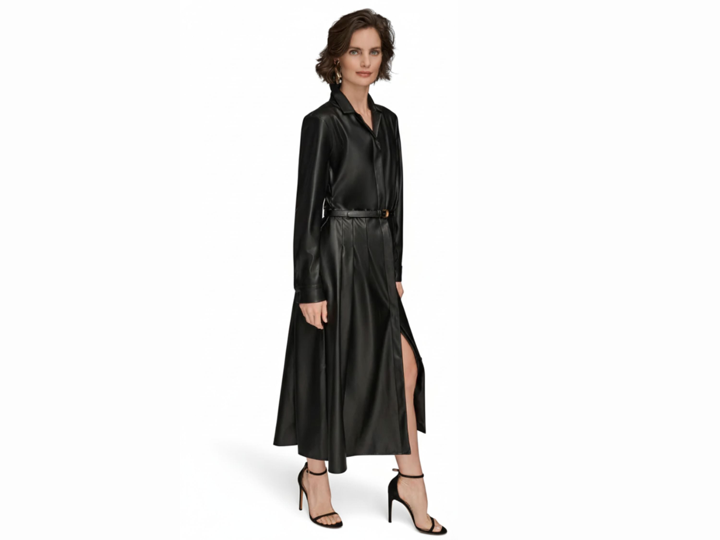 Leather Midi Shirt Dress – Black & Brown | Unique Women Style | Fall Style Gifts | Luxury Leather Anniversary Gifts for Her