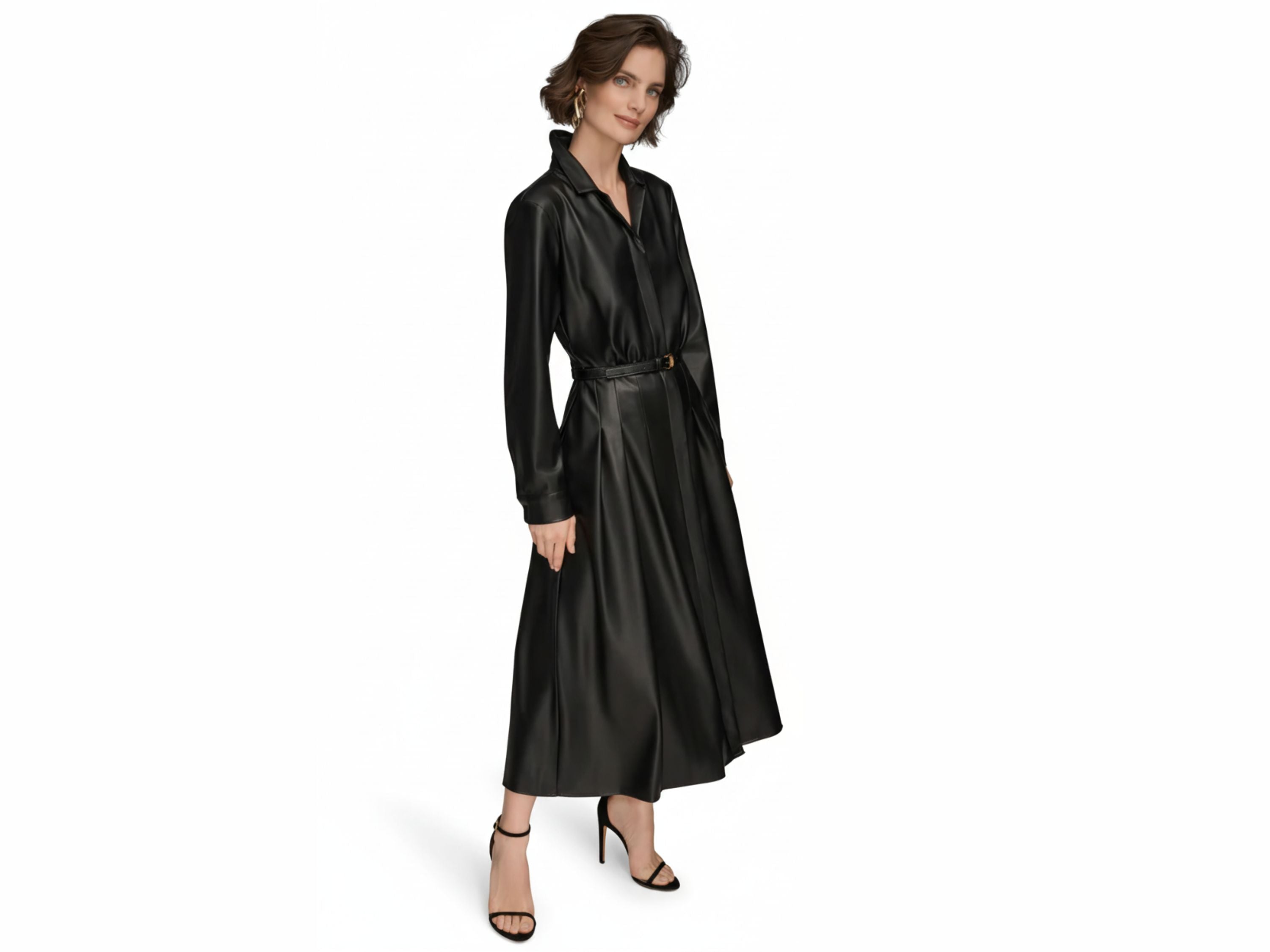 Leather Midi Shirt Dress – Black & Brown | Unique Women Style | Fall Style Gifts | Luxury Leather Anniversary Gifts for Her