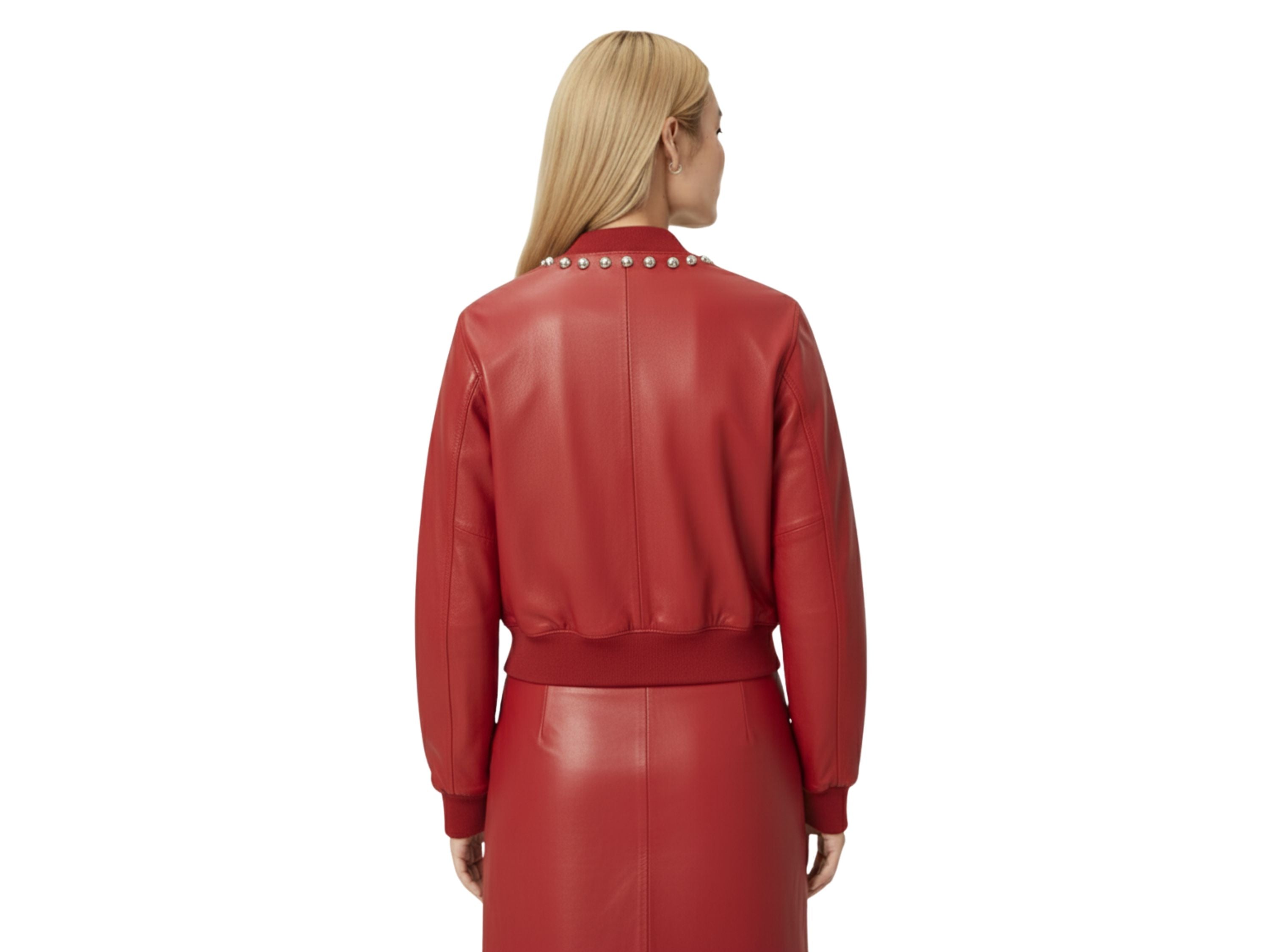 Leather Bomber Jacket for Women – Silver Studded Red, Black & Burgundy Jackets | Luxury Winter Outfit & Boss Lady Gift by Eighty Seven Groups