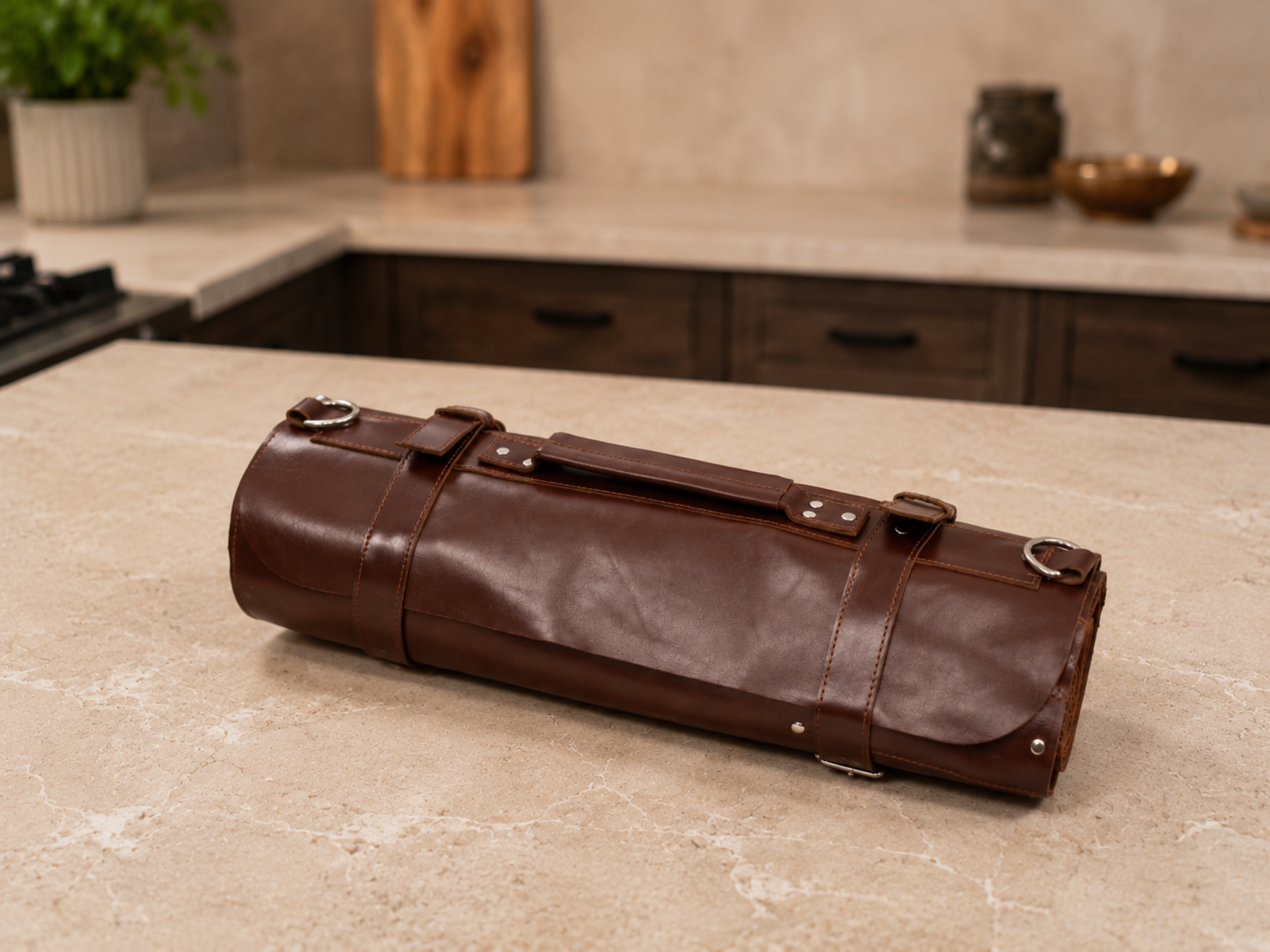 Premium Brown Leather Chef Roll – 16-Slot Knife Holder, Portable Cutlery Storage, Travel Kitchen Wrap Bag, Gift for Professional Chefs & Culinary Enthusiasts (Copy)