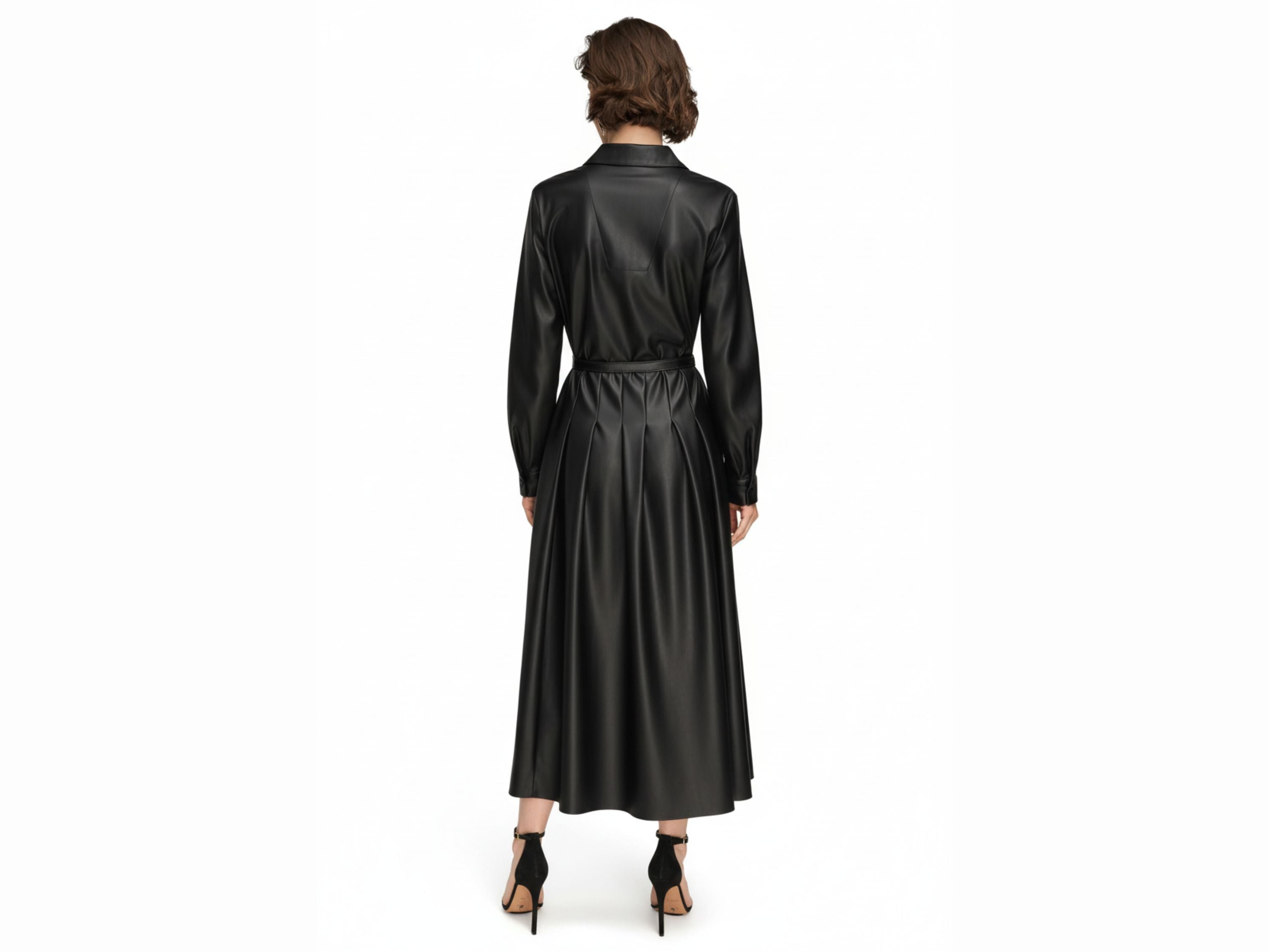 Leather Midi Shirt Dress – Black & Brown | Unique Women Style | Fall Style Gifts | Luxury Leather Anniversary Gifts for Her
