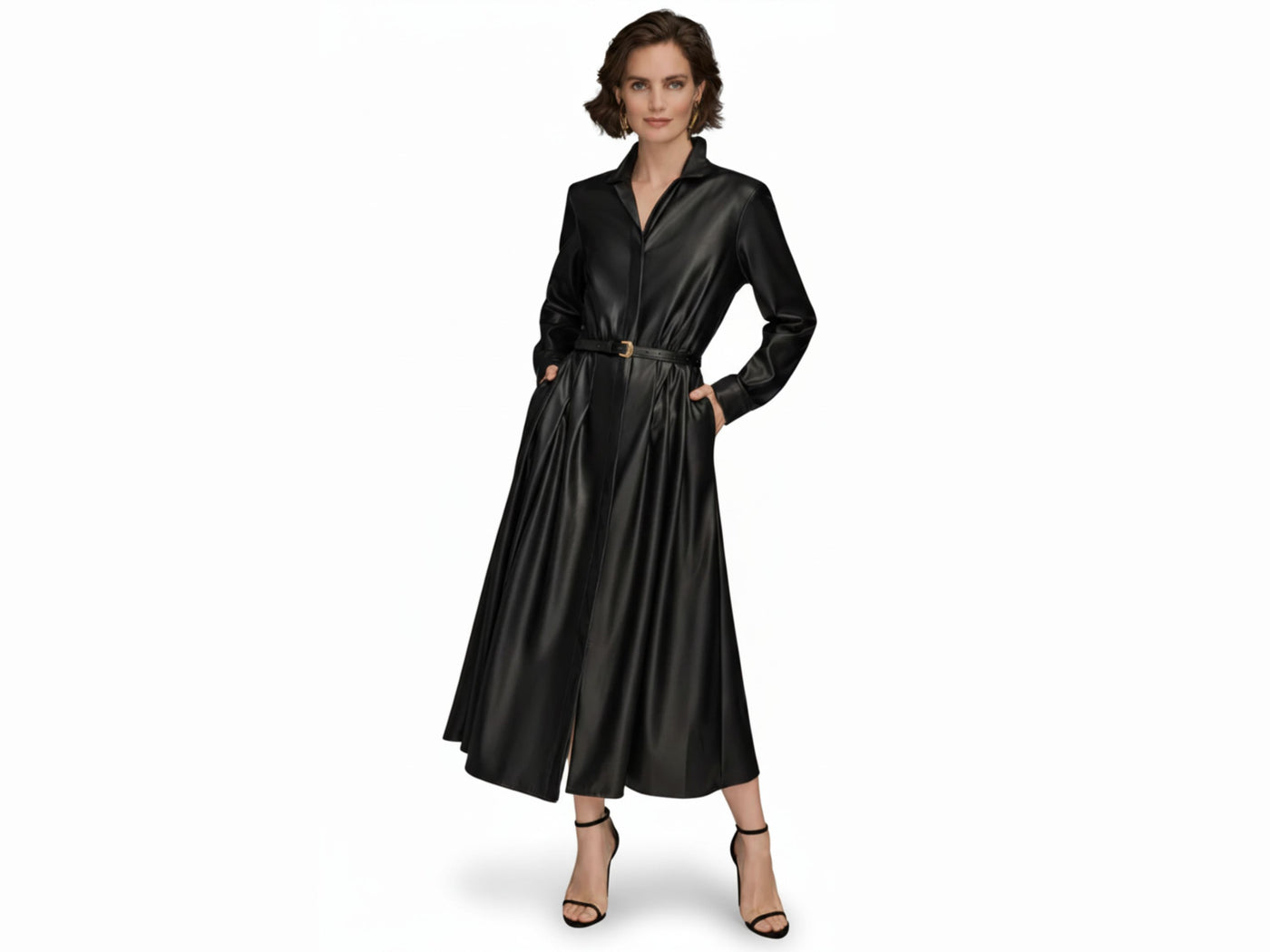 Leather Midi Shirt Dress Unique Women Style Luxury Leather Anniversary Gifts – Eighty Seven Groups