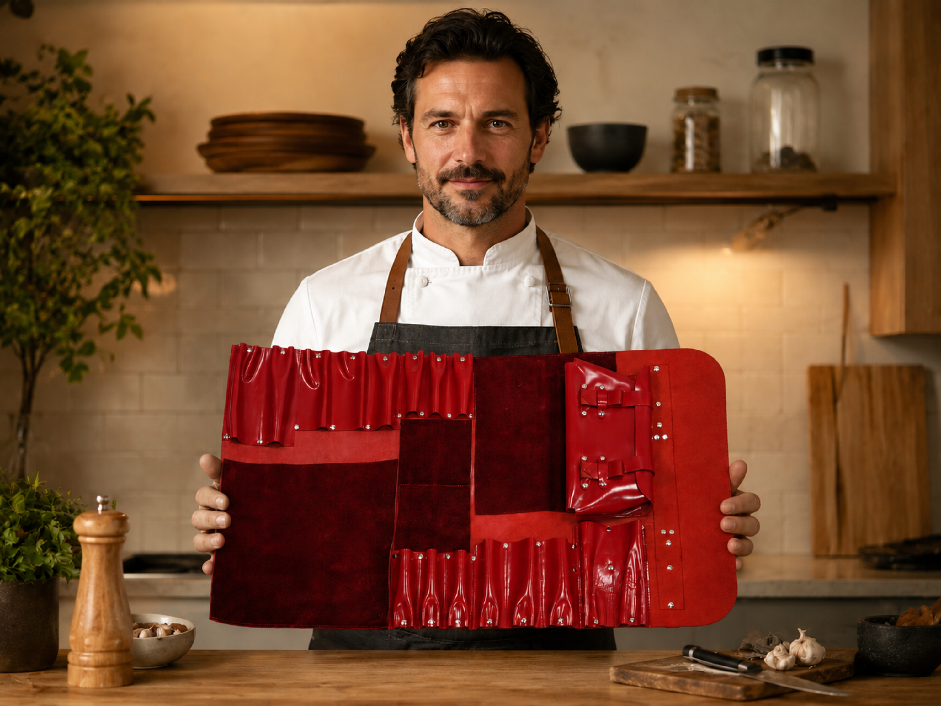 Genuine leather chef knife roll 16 slots of portable kitchen organizer knife travel and storage bag graduation gift gifts for him