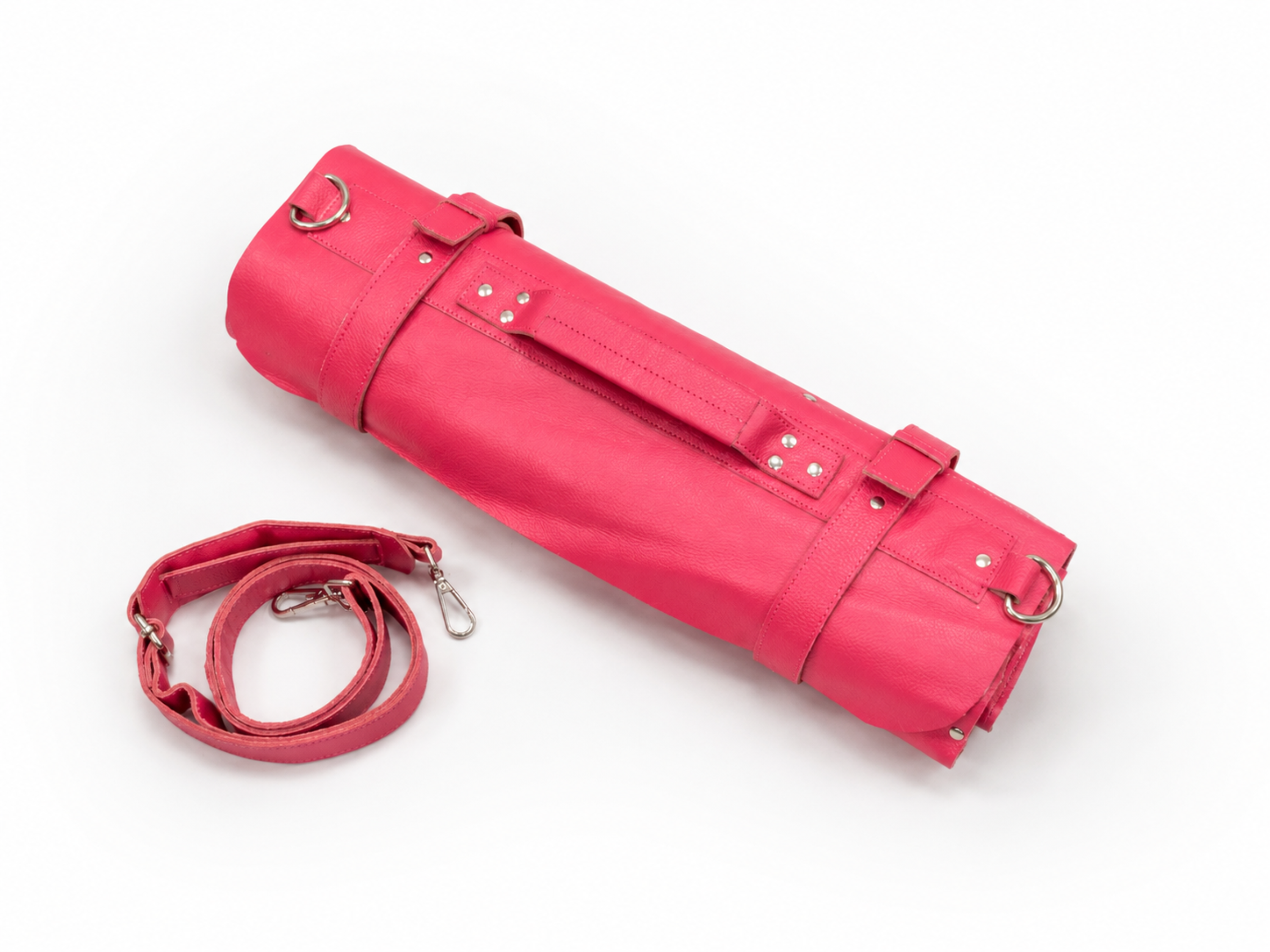 Premium Pink Leather Chef Roll – 16-Slot Knife Holder, Portable Cutlery Storage, Travel Kitchen Wrap Bag, Gift for Professional Chefs & Cooking Enthusiasts