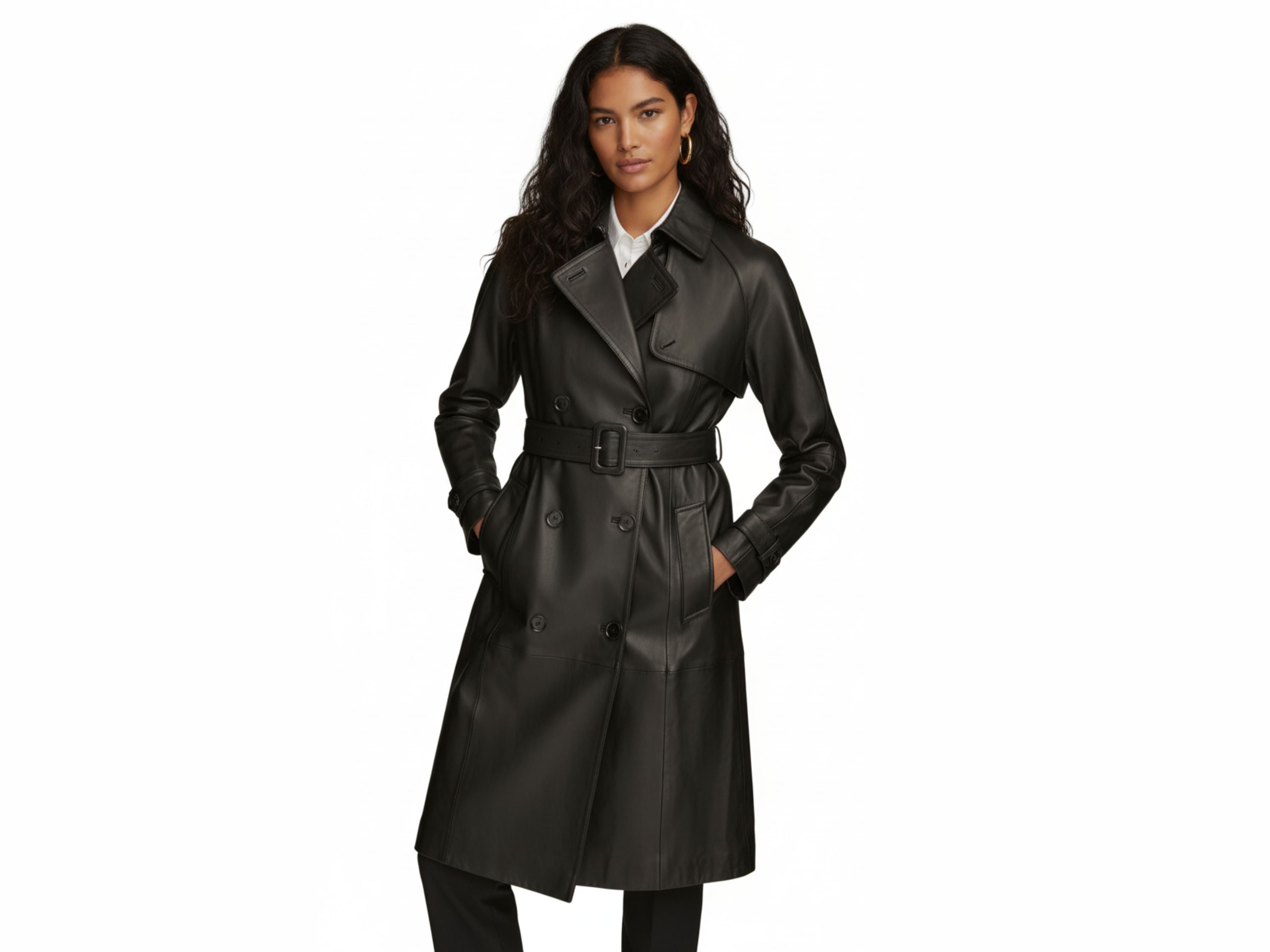 Long Leather Coat – Black Women’s Luxury Outerwear, Genuine Leather Trench, Fall Fashion Gift for Her business owner gifts