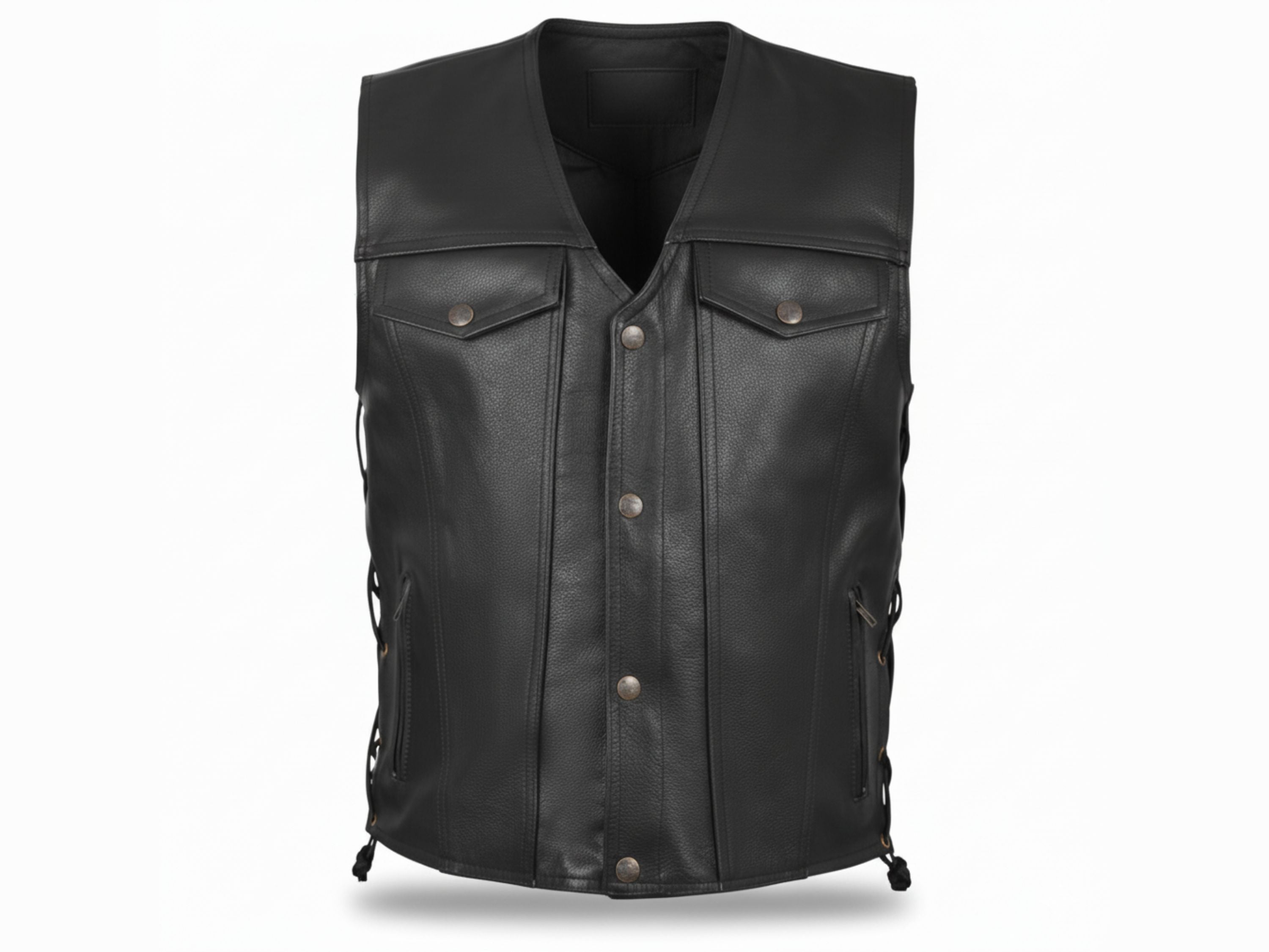 Outlaw Men's Denim style buffalo Leather vest with side laces