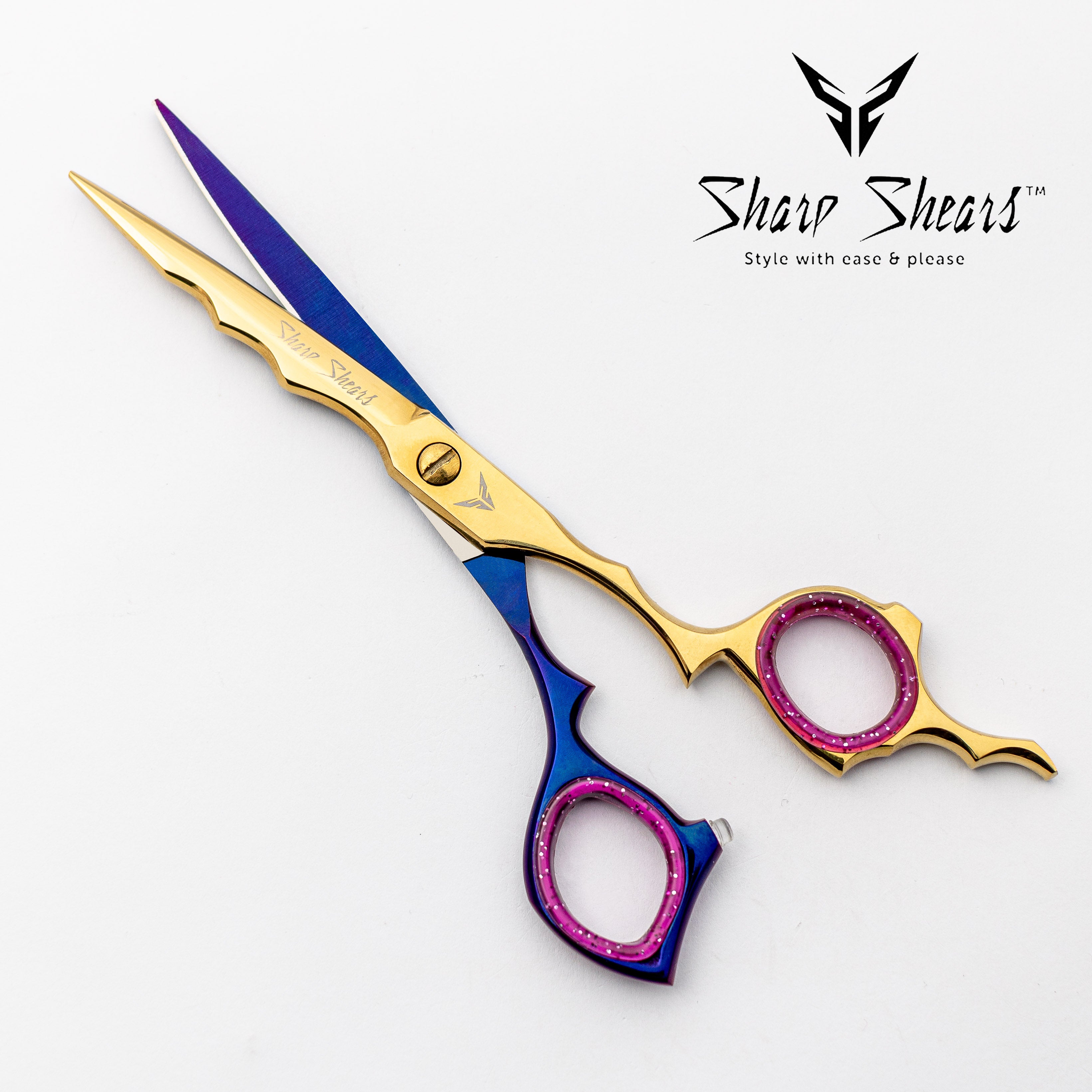 Barber Scissors Blue and Gold Color 6.5 Inch Japanese Steel Hair Cutting Tool for Hairdressers Stylists with Storage Pouch