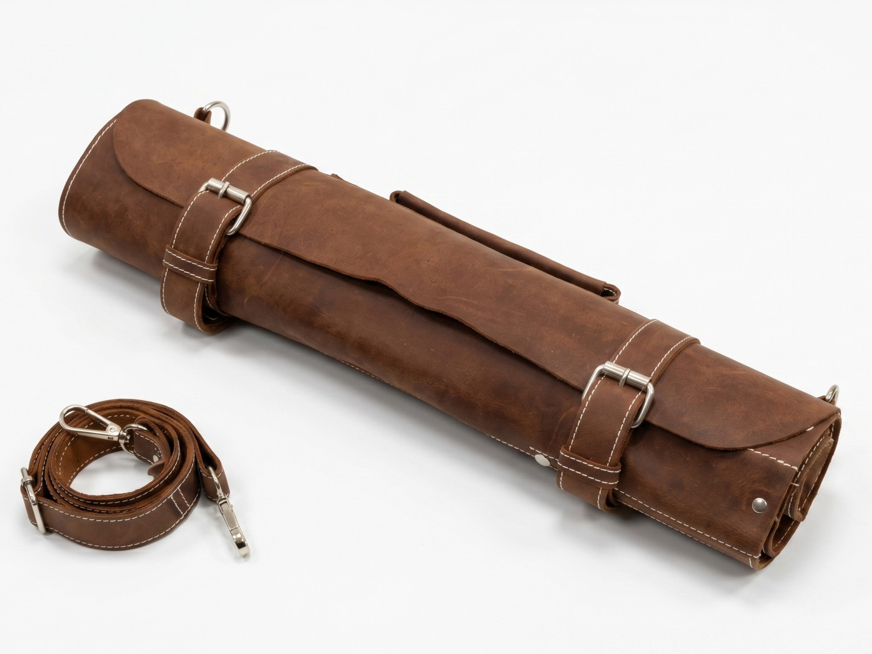 Premium  Brown Leather Chef Roll – 16-Slot Knife Holder, Portable Cutlery Storage, Travel Kitchen Wrap Bag, Gift for Professional Chefs & Culinary Enthusiasts