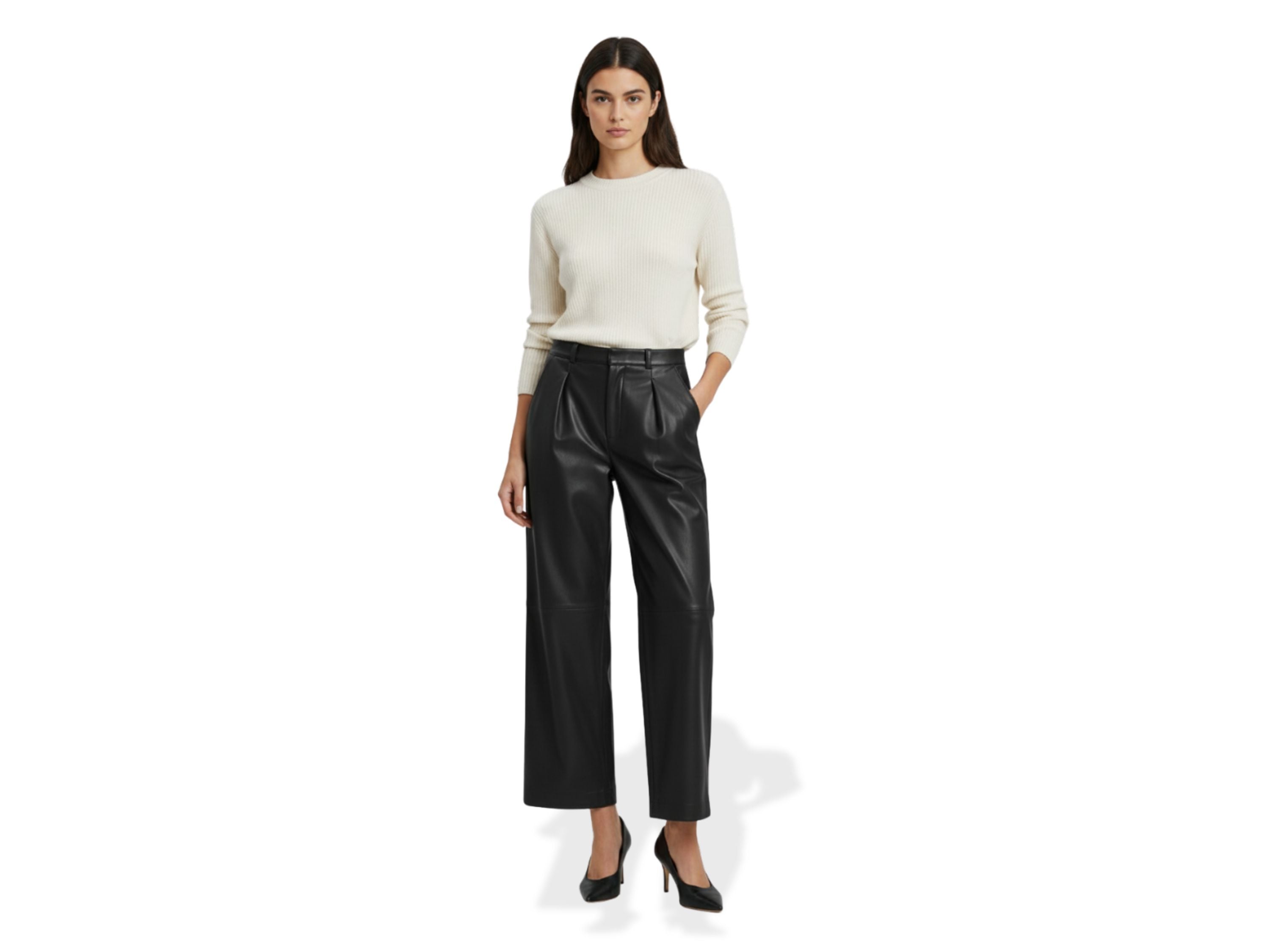 Pleated Leather Pants Luxury Wide Leg Lambskin Trousers | Unique Women’s Style Fall Style Gift Modern Leather Gift for Her