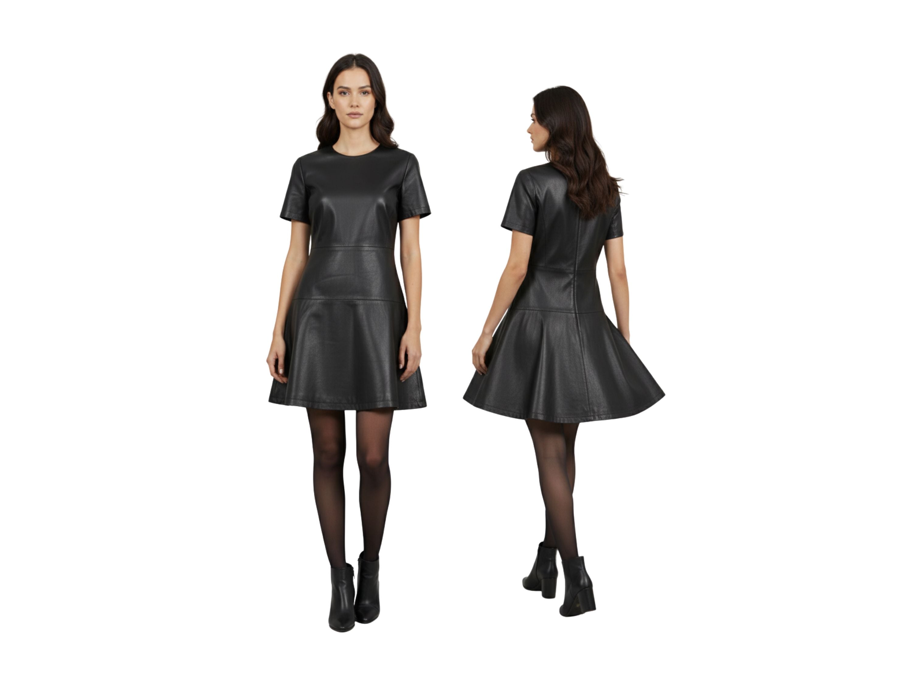 Leather Skater Dress for Women – Handmade Genuine Leather Party Dress | Luxury Gift for Her | Black, Red & Burgundy