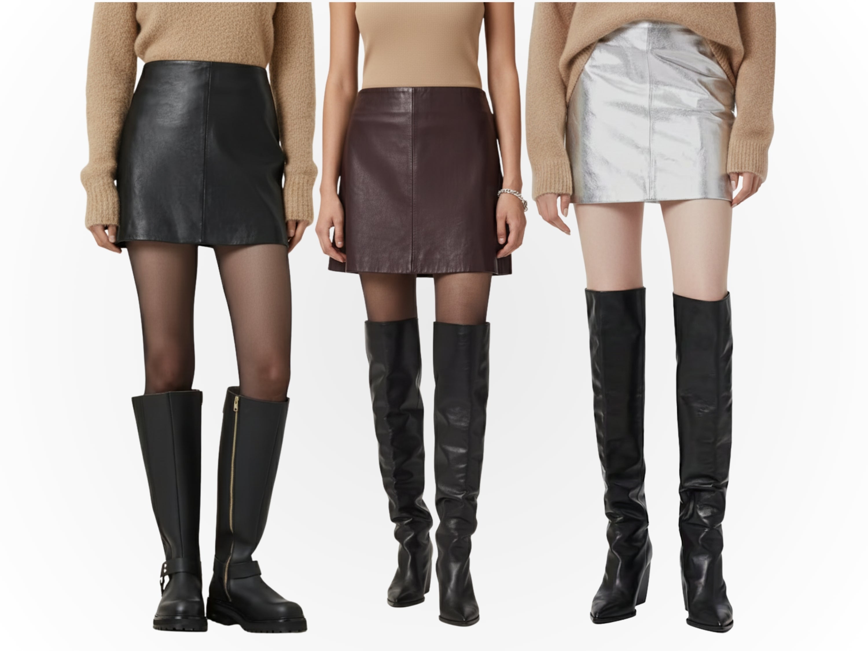 Women’s Mini Skirt Genuine Leather – Soft Nappa, Handmade Black, Silver & Burgundy Skirt | Slim Fit Party Dress | Real Leather Gift for Her