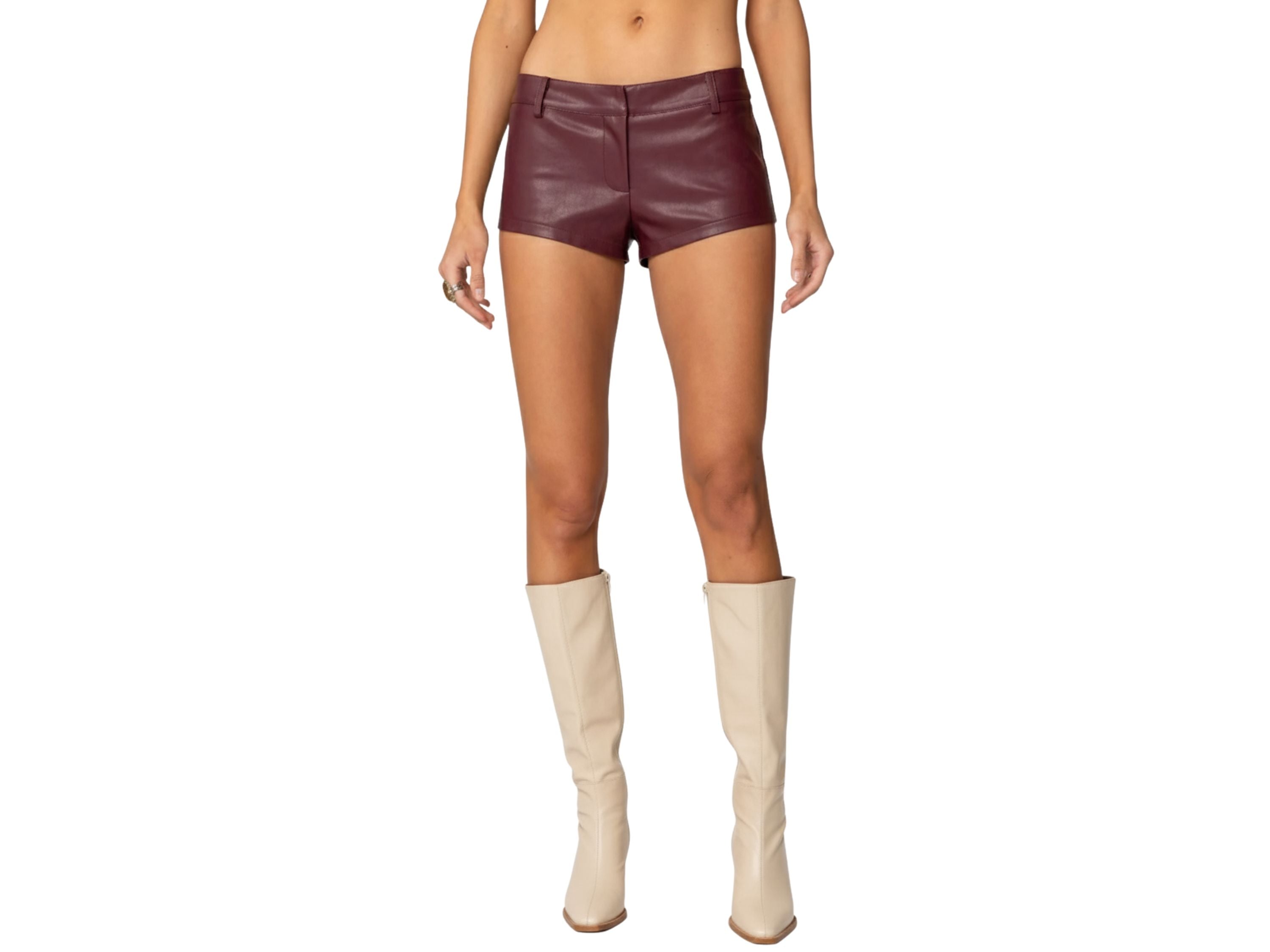 Leather Micro Shorts – Burgundy Genuine Leather Women’s Clothing, Luxury Streetwear, Fall Fashion Gift for Her