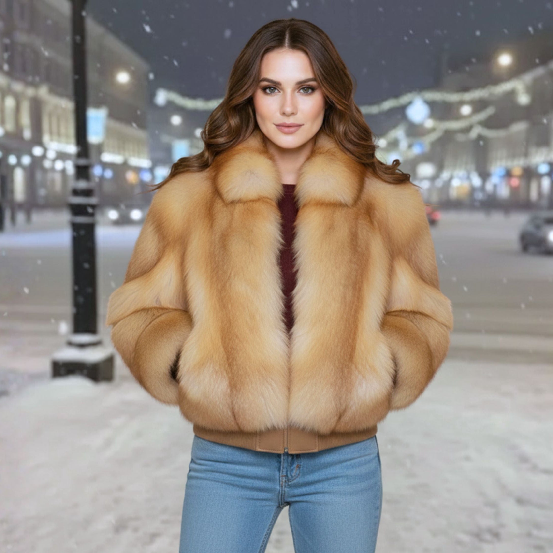Bespoke Red Fox Fur Women’s Bomber Jacket One of a Kind Handmade Luxury Vintage Designer Coat