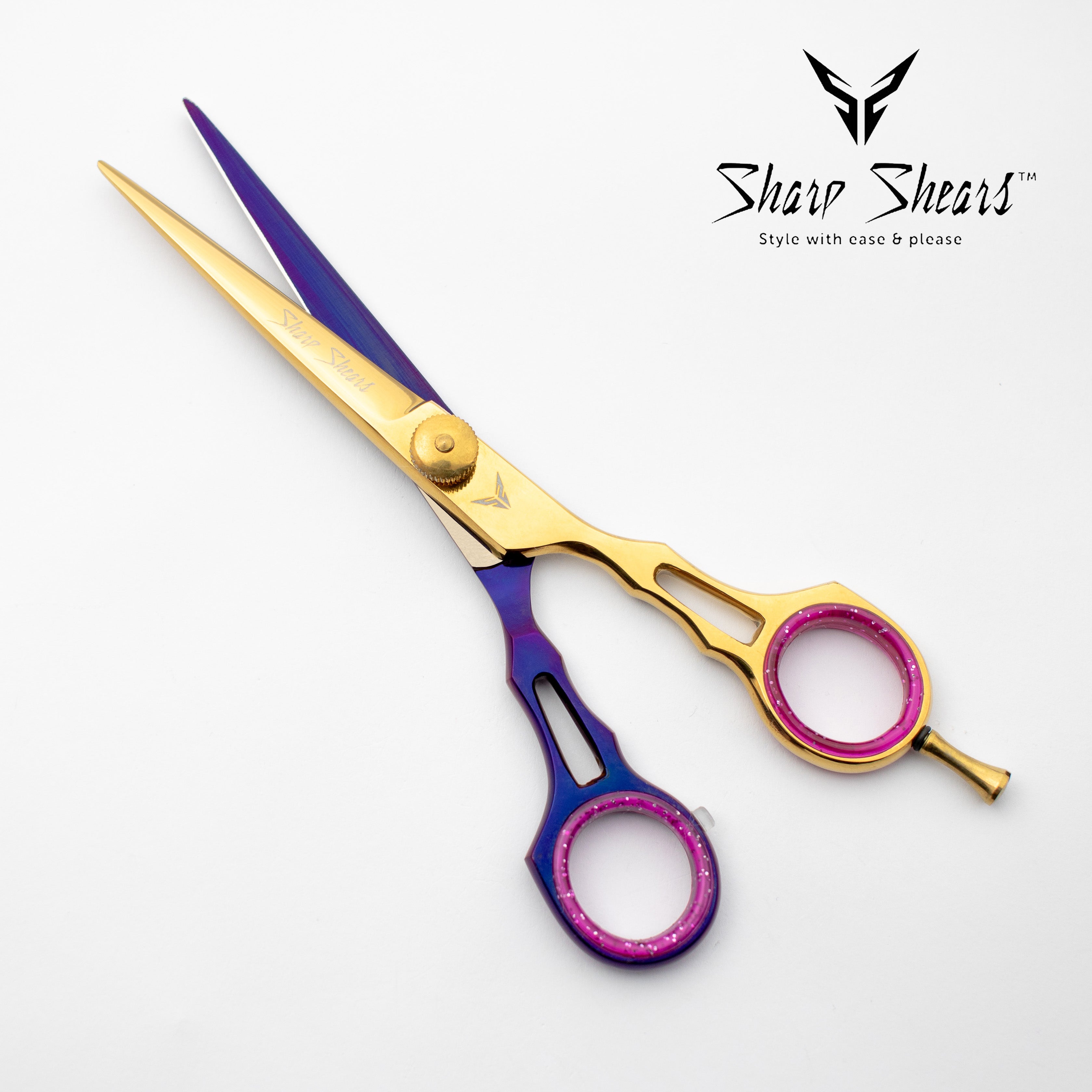 Hairdressing Scissors 6.5" Purple and Gold – Japanese Steel Professional Hair Cutting Shears for Stylists & Barbers with Storage Pouch