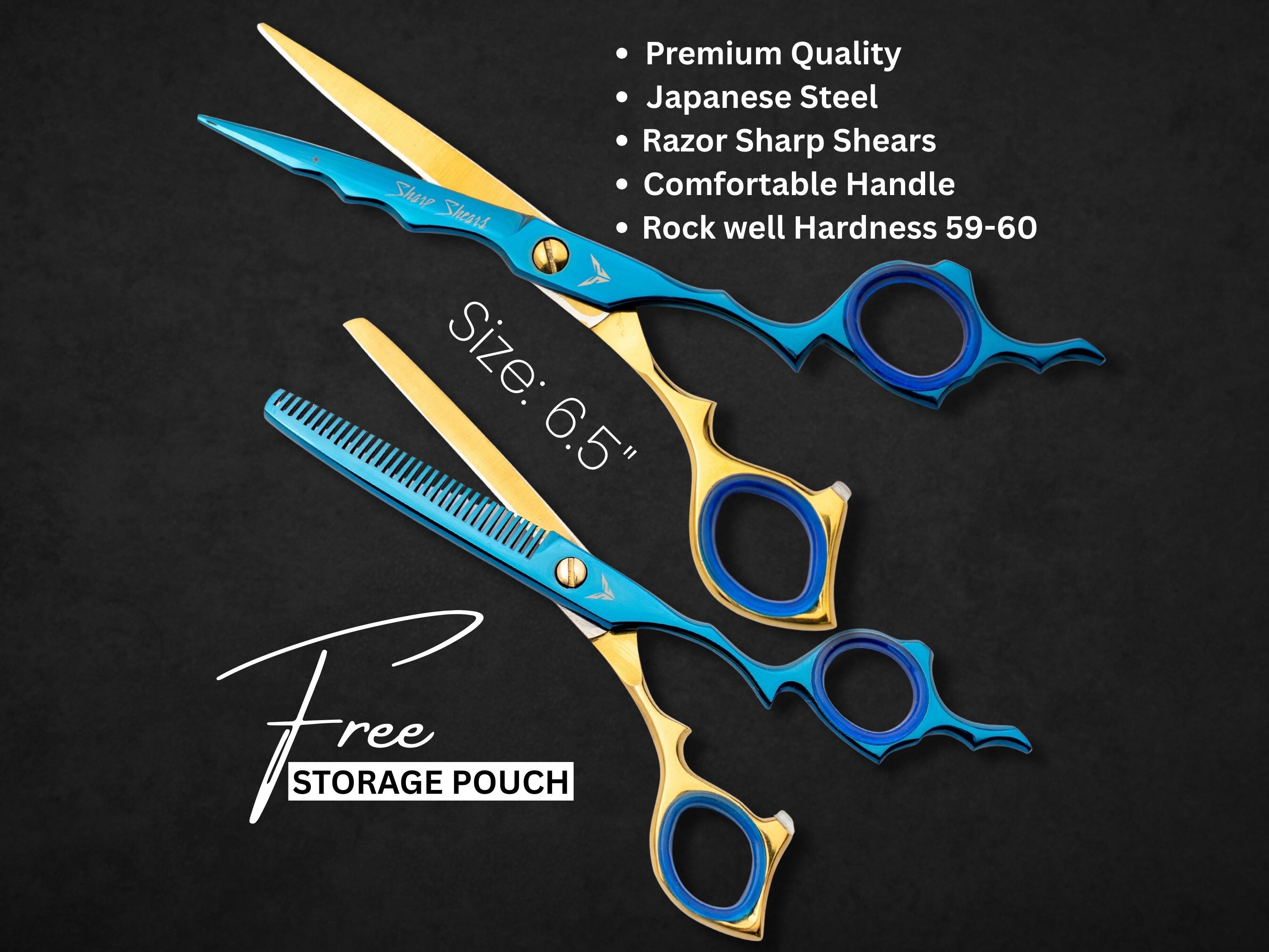 Japanese Steel Barber Scissors & Thinner Set: 6.5" Salon Hair Cutting Tool