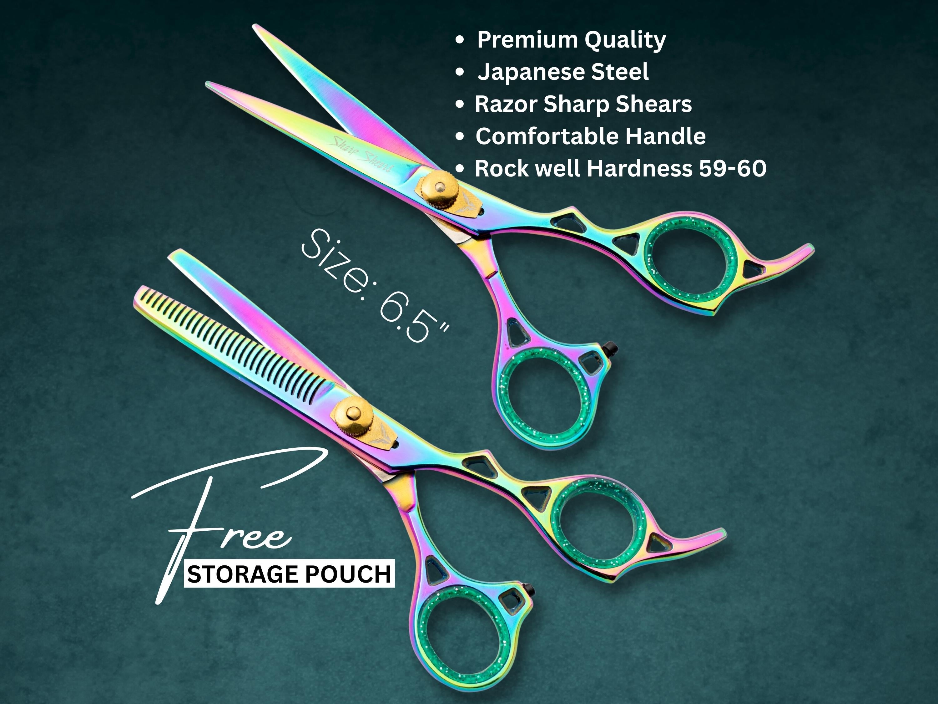 Japanese Steel Barber Shear Set: 6.5" Hair Cutting & Thinning - Storage Pouch