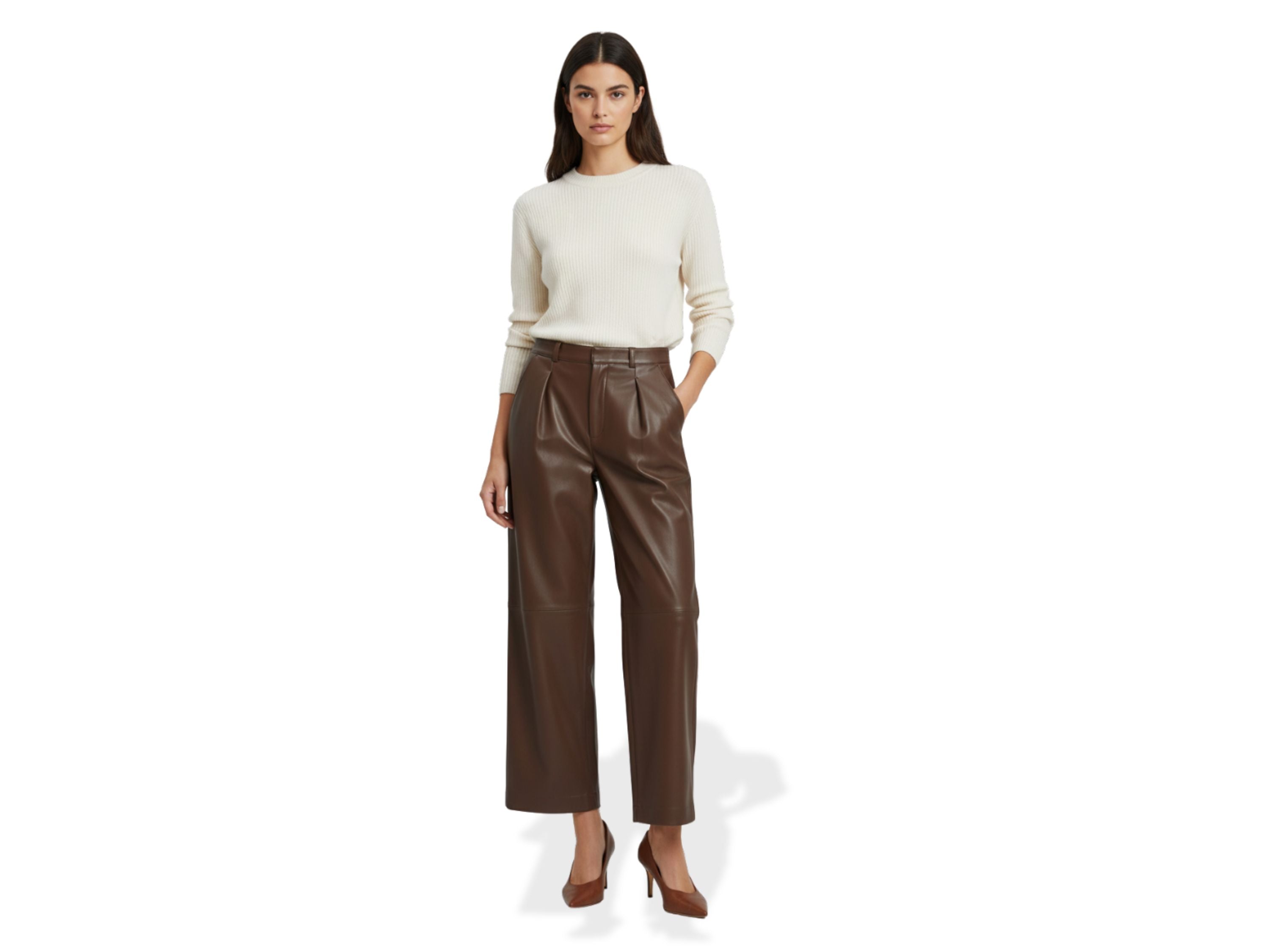 Pleated Leather Pants Luxury Wide Leg Lambskin Trousers | Unique Women’s Style Fall Style Gift Modern Leather Gift for Her