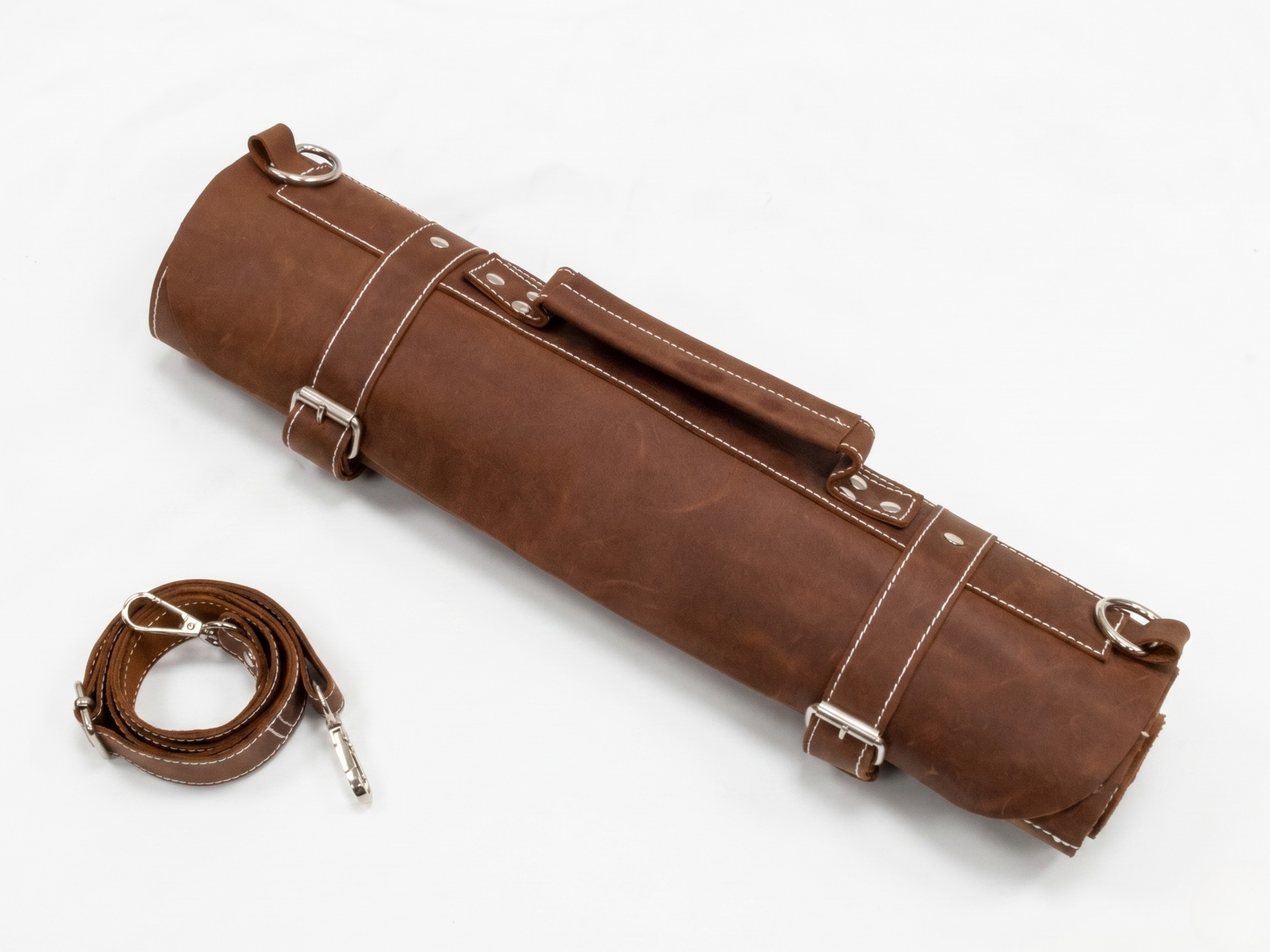 Premium  Brown Leather Chef Roll – 16-Slot Knife Holder, Portable Cutlery Storage, Travel Kitchen Wrap Bag, Gift for Professional Chefs & Culinary Enthusiasts