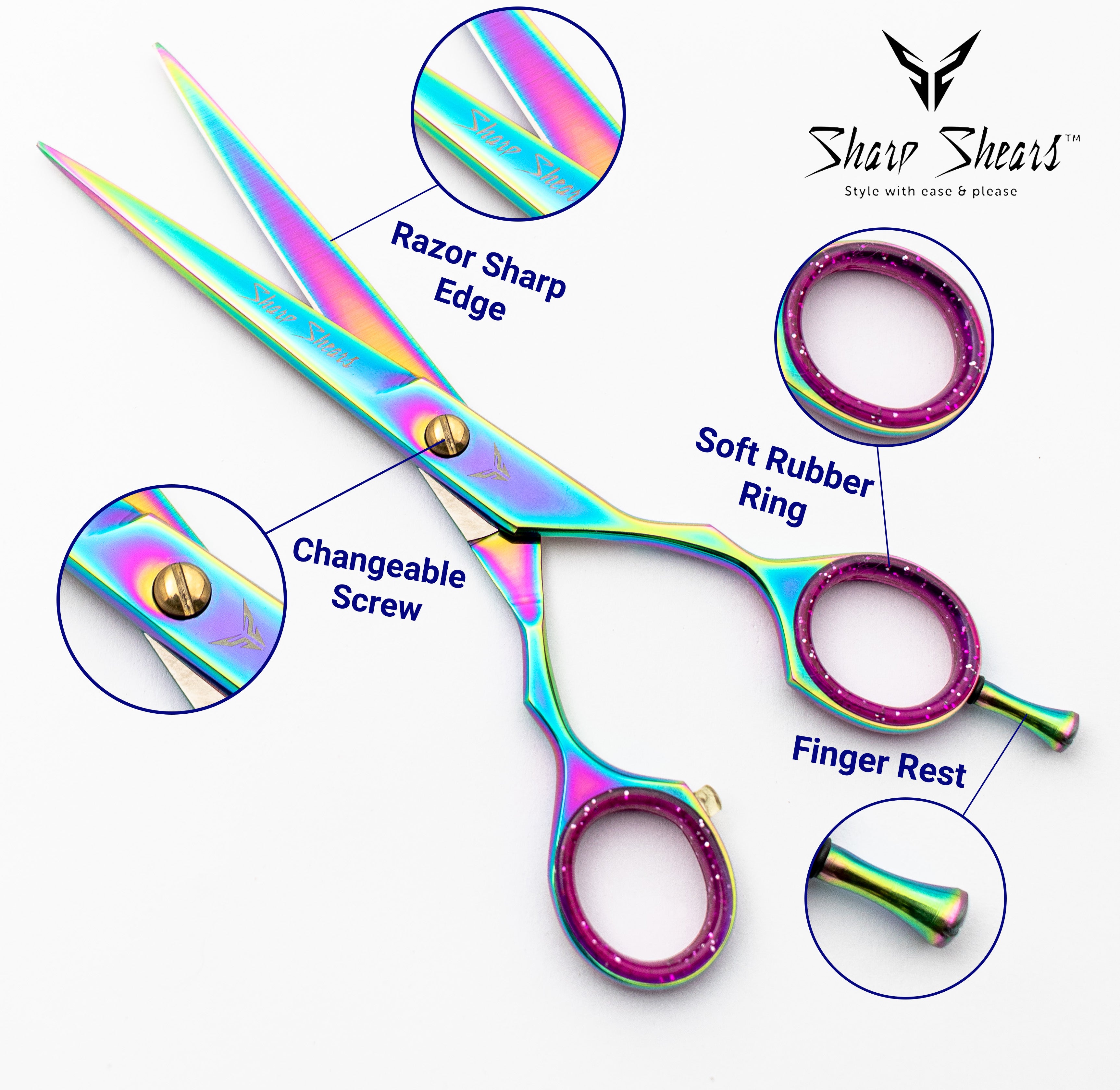 Rainbow Hair Scissors for Cutting Hair 6.5" – Affordable Professional Barber Shears | Best-Rated Styling Tool with Storage Pouch