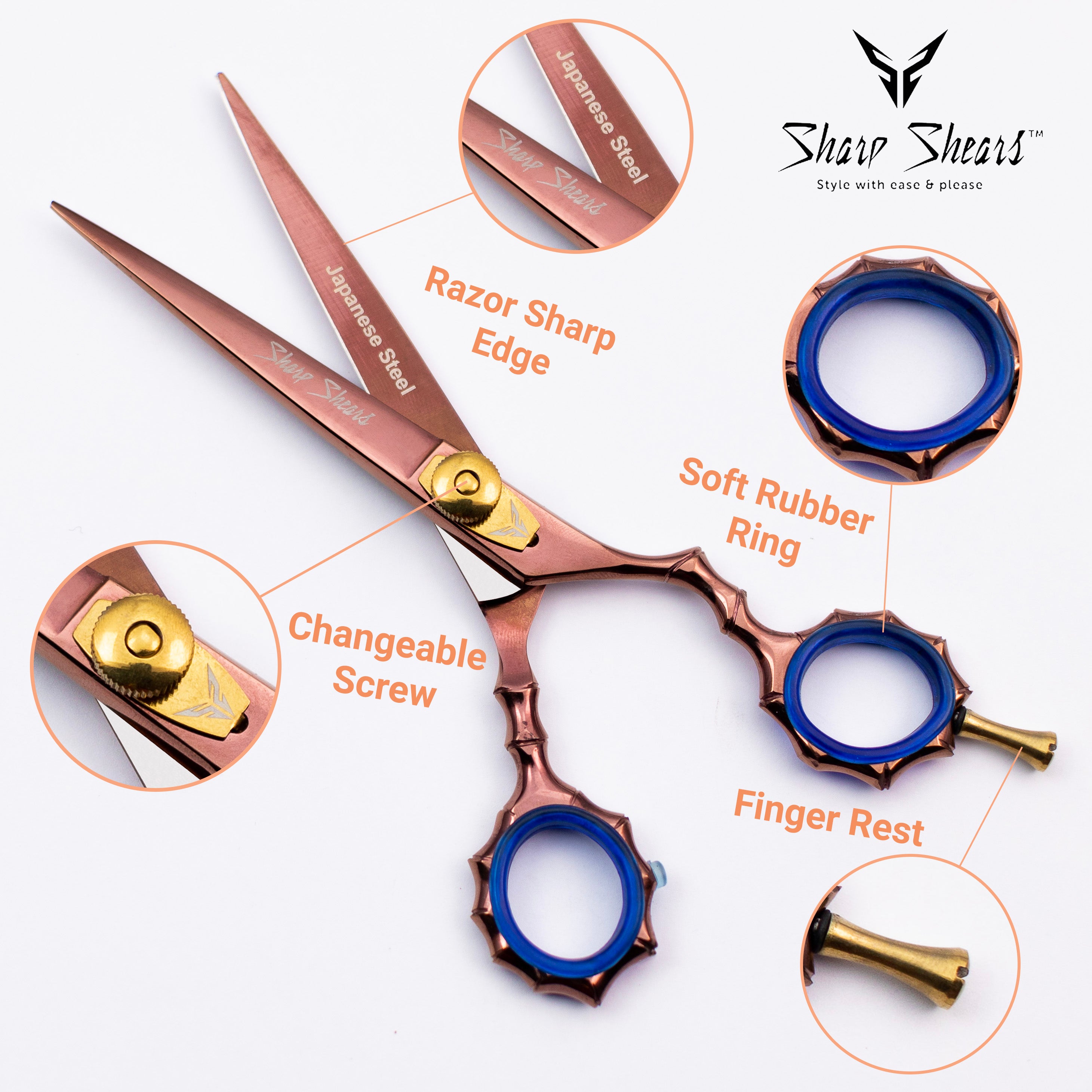 Barber Shears Rose Gold Scissors 6.5" – Japanese Steel Hairdressing Scissors for Stylists & Barbers with Storage Pouch