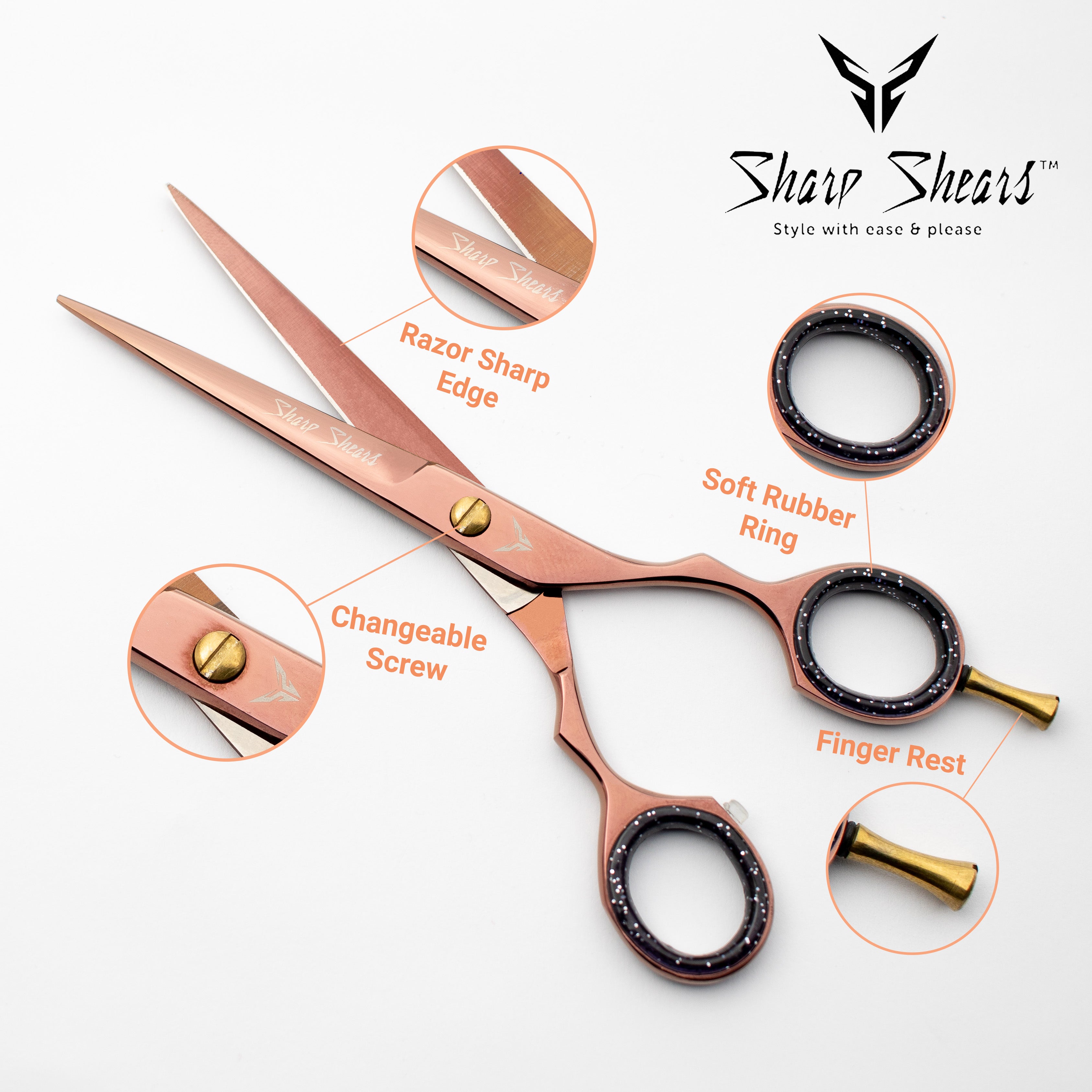 Rose Gold Hair Cutting Scissors 6.5" Rose Gold  – Professional Barber Shears for Salon Use | Hair Stylist Gift Idea with Storage Pouch