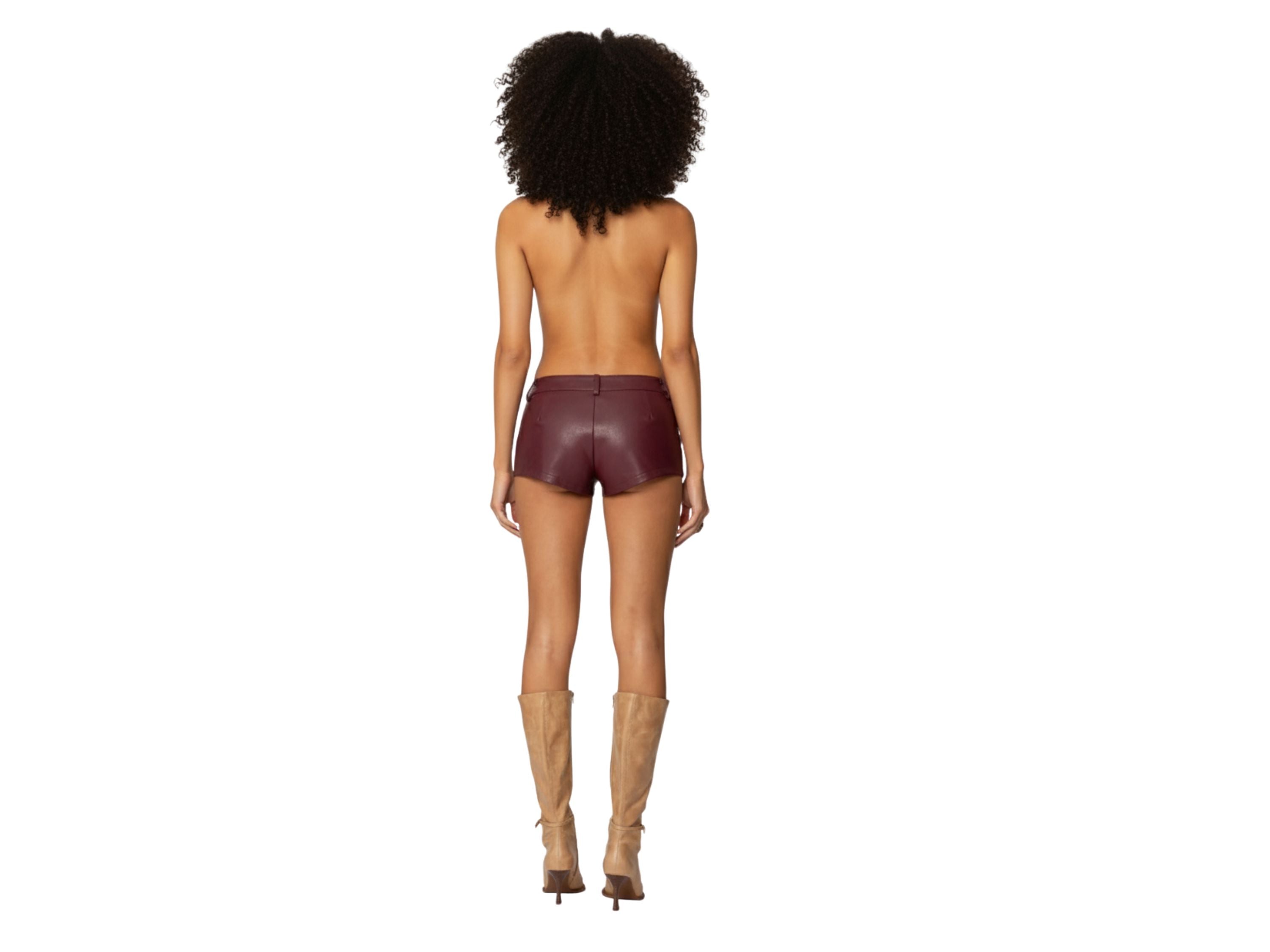 Leather Micro Shorts – Burgundy Genuine Leather Women’s Clothing, Luxury Streetwear, Fall Fashion Gift for Her