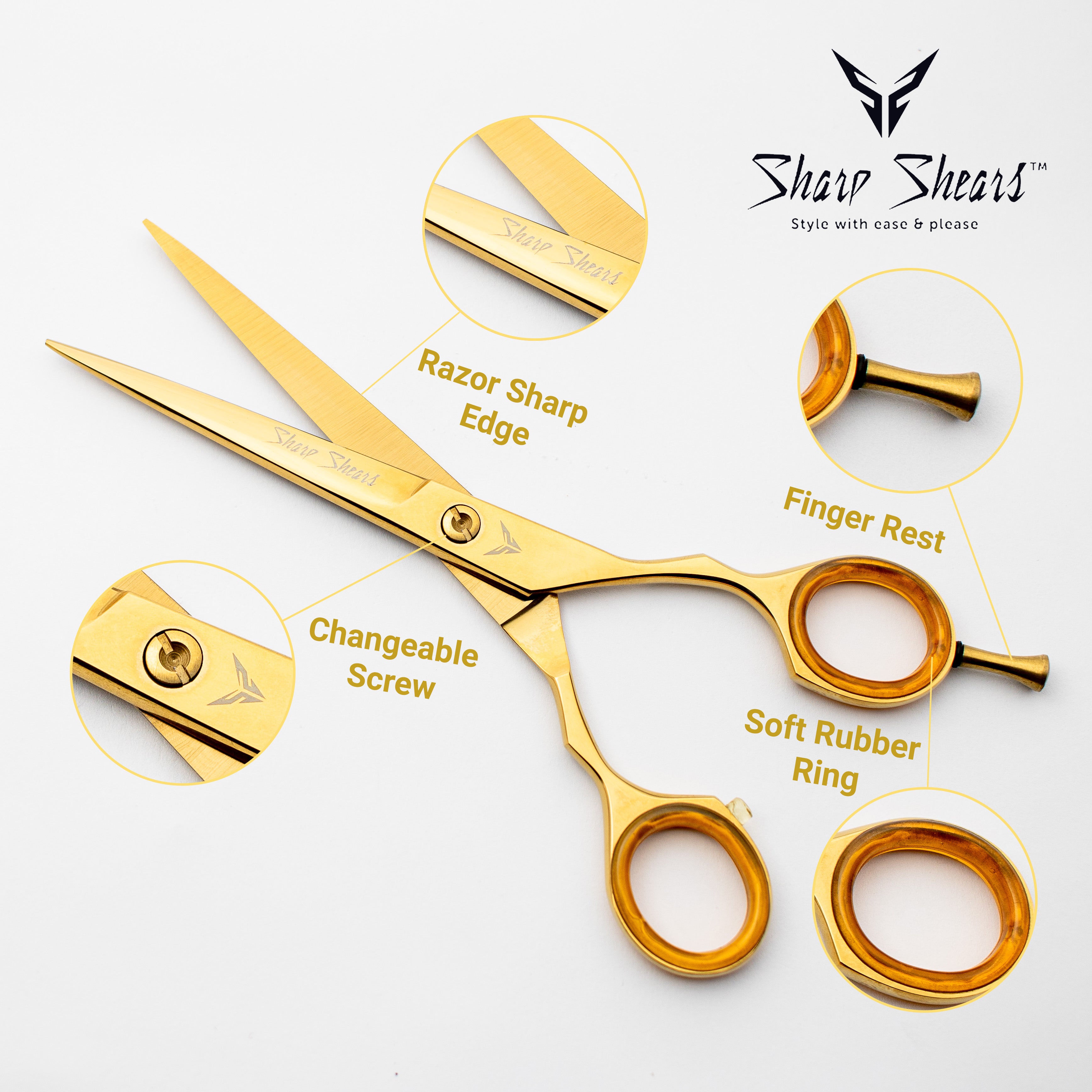 Gold Hair Cutting Scissors 6.5" – Professional Barber Shears & Hairdresser Scissors | Premium Salon Hair Tools for Precise Styling