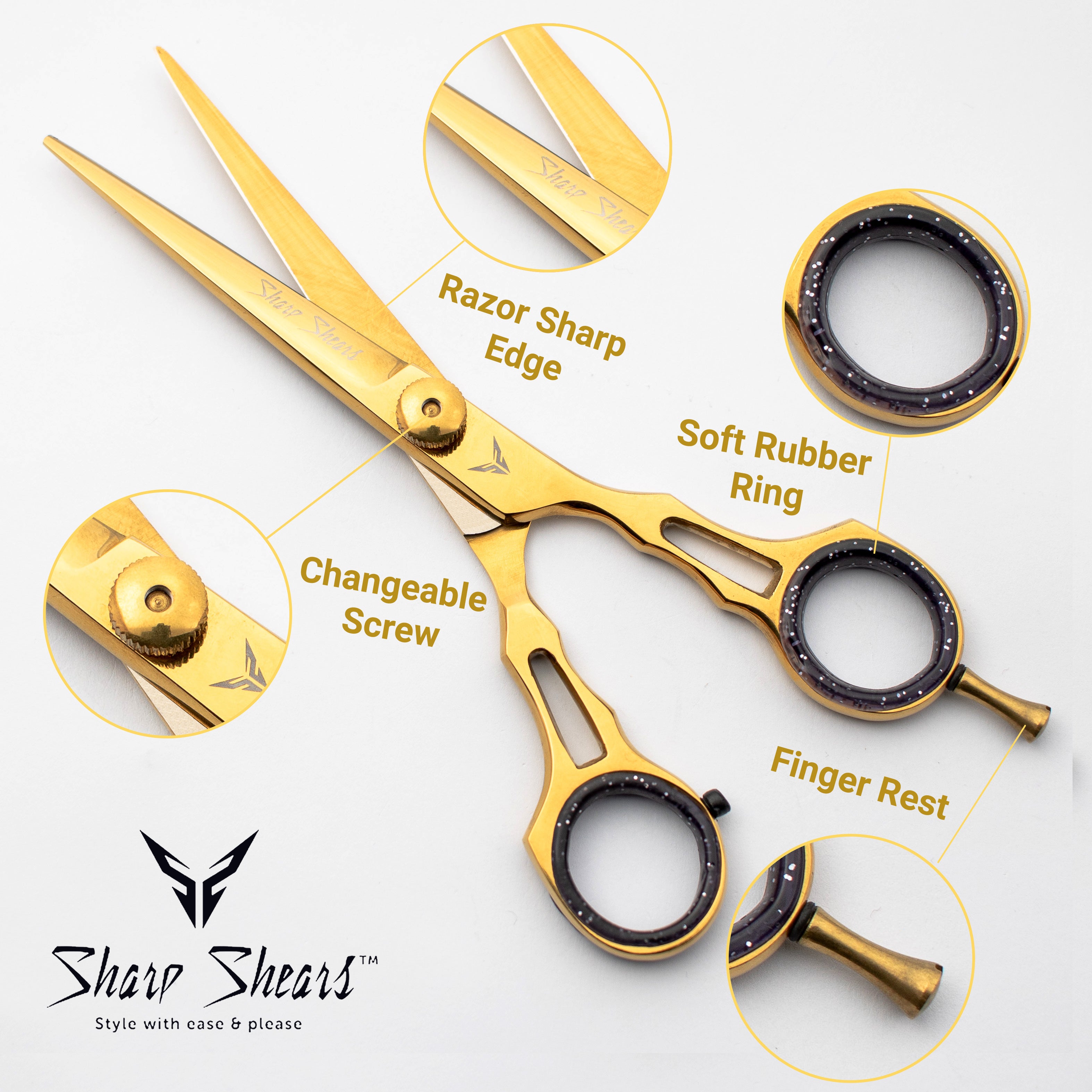 Gold Hair Scissors 6.5" – Professional Japanese Steel Barber Shears for Hairdressers & Stylists with Storage Pouch
