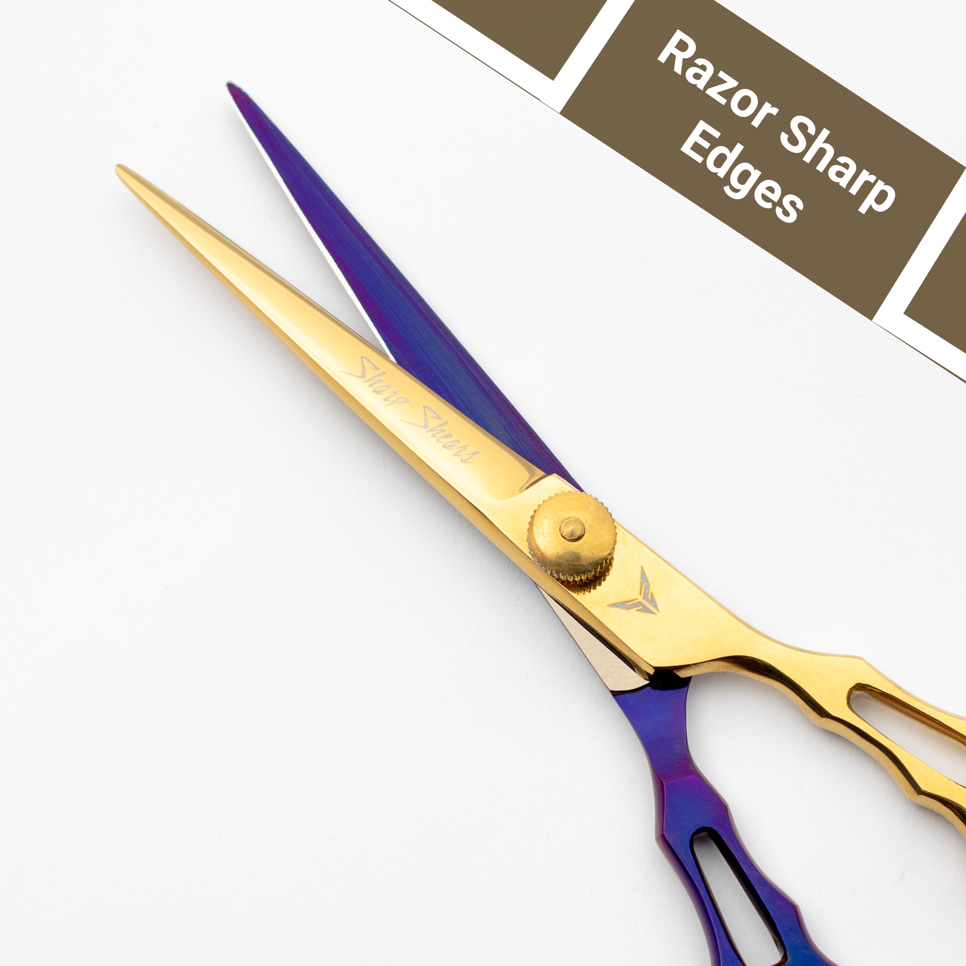 Hairdressing Scissors 6.5" Purple and Gold – Japanese Steel Professional Hair Cutting Shears for Stylists & Barbers with Storage Pouch