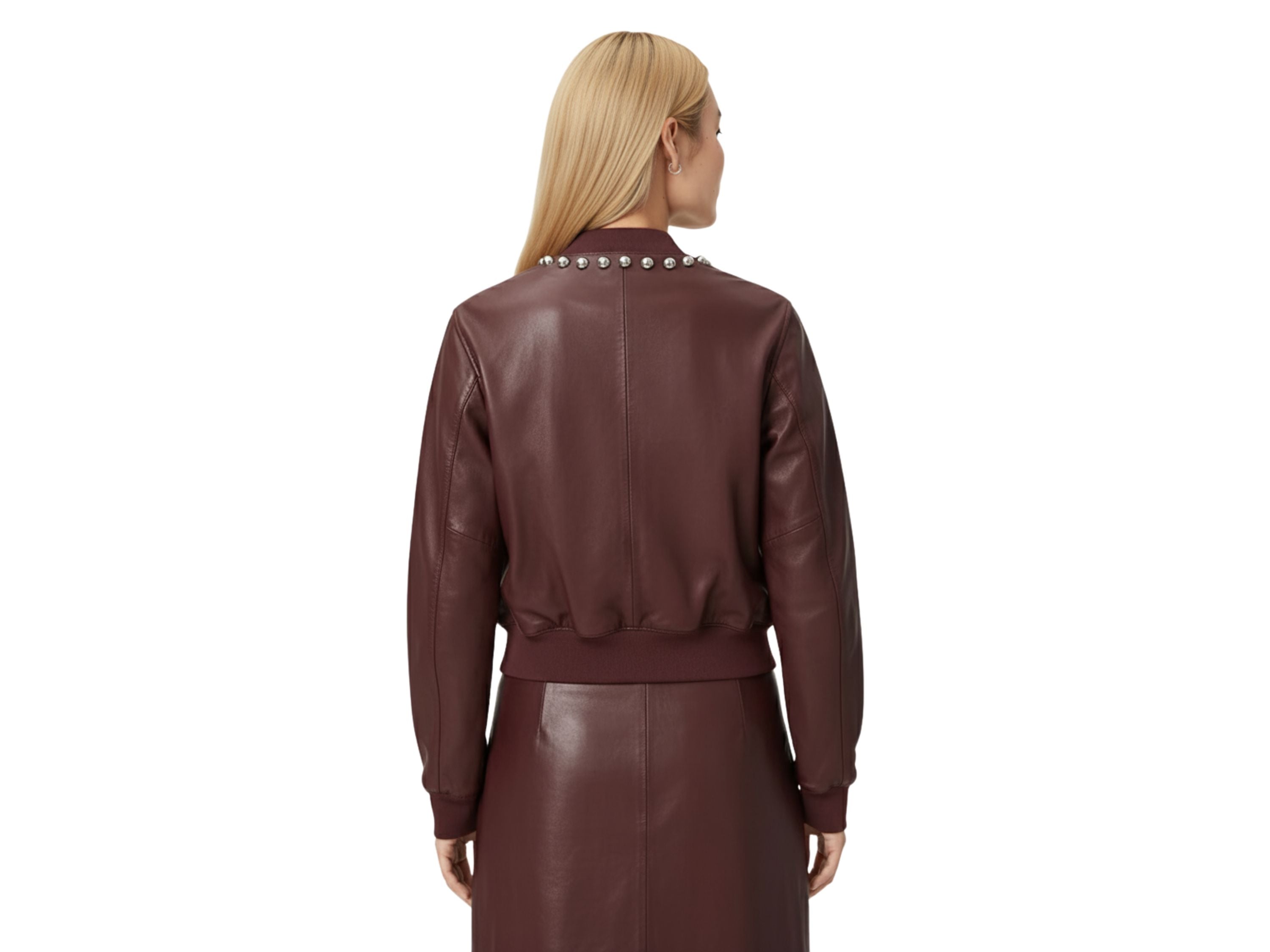 Leather Bomber Jacket for Women – Silver Studded Red, Black & Burgundy Jackets | Luxury Winter Outfit & Boss Lady Gift by Eighty Seven Groups